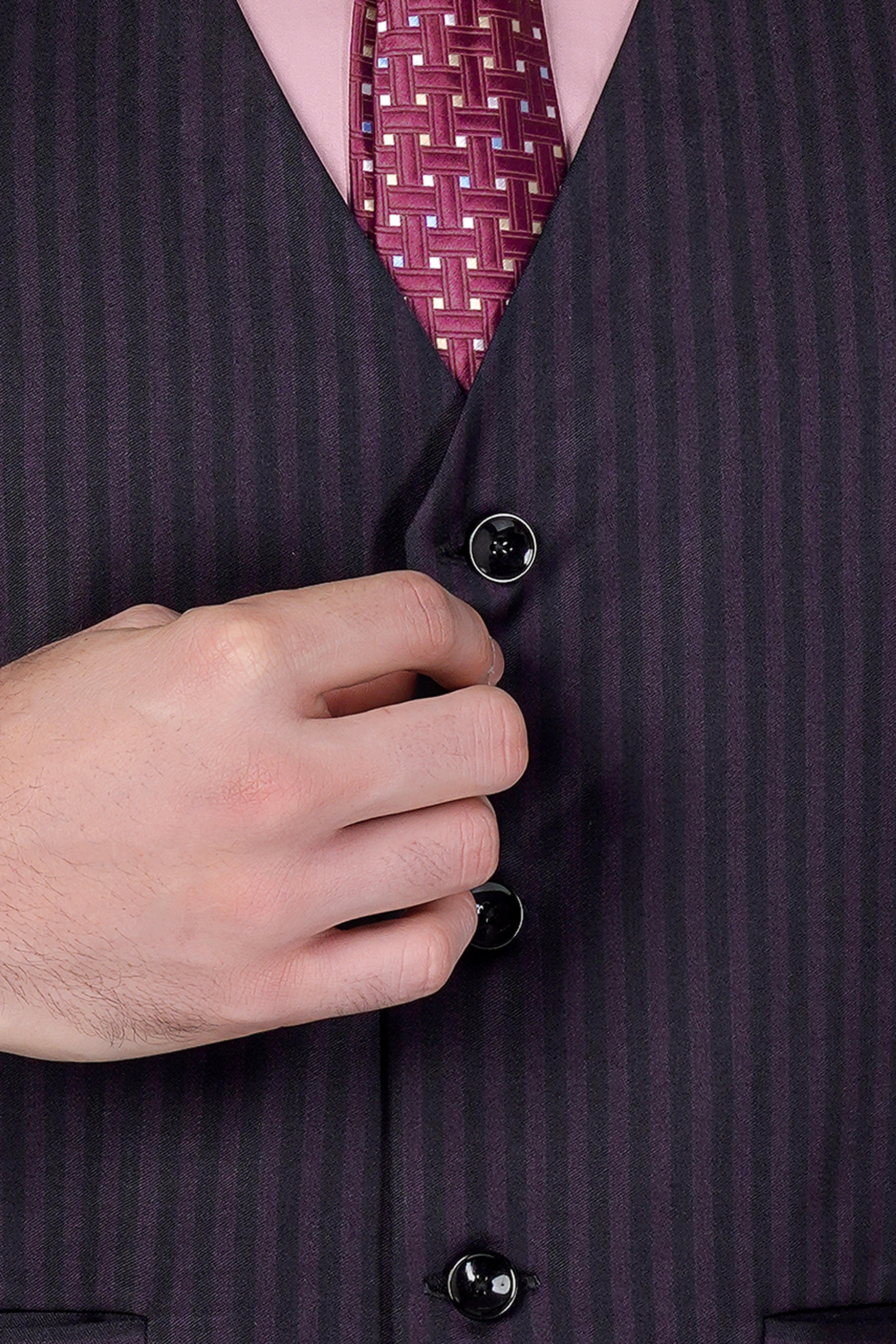 Imperial Purple and Black Striped Wool Rich Waistcoat