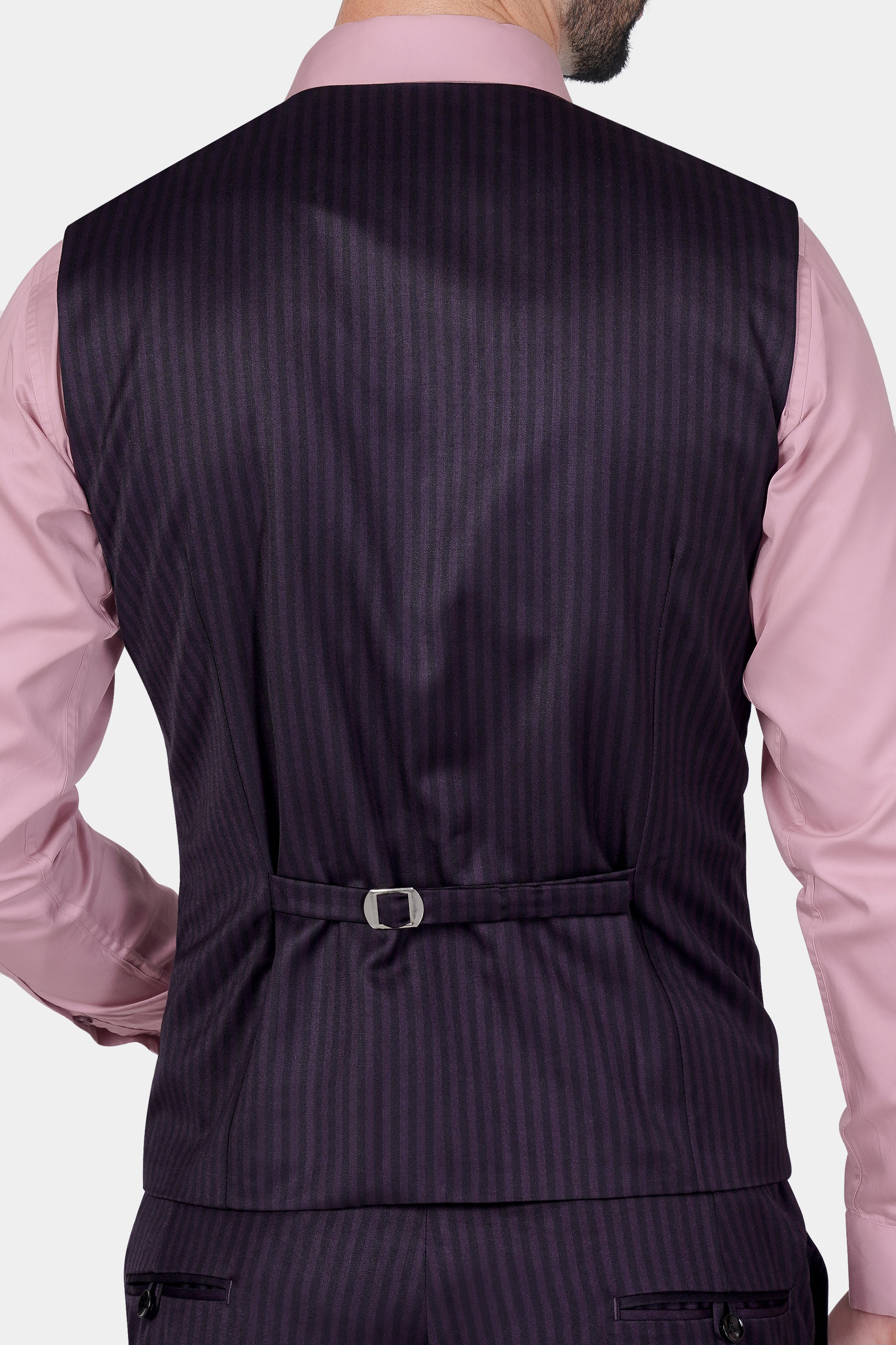 Imperial Purple and Black Striped Wool Rich Waistcoat