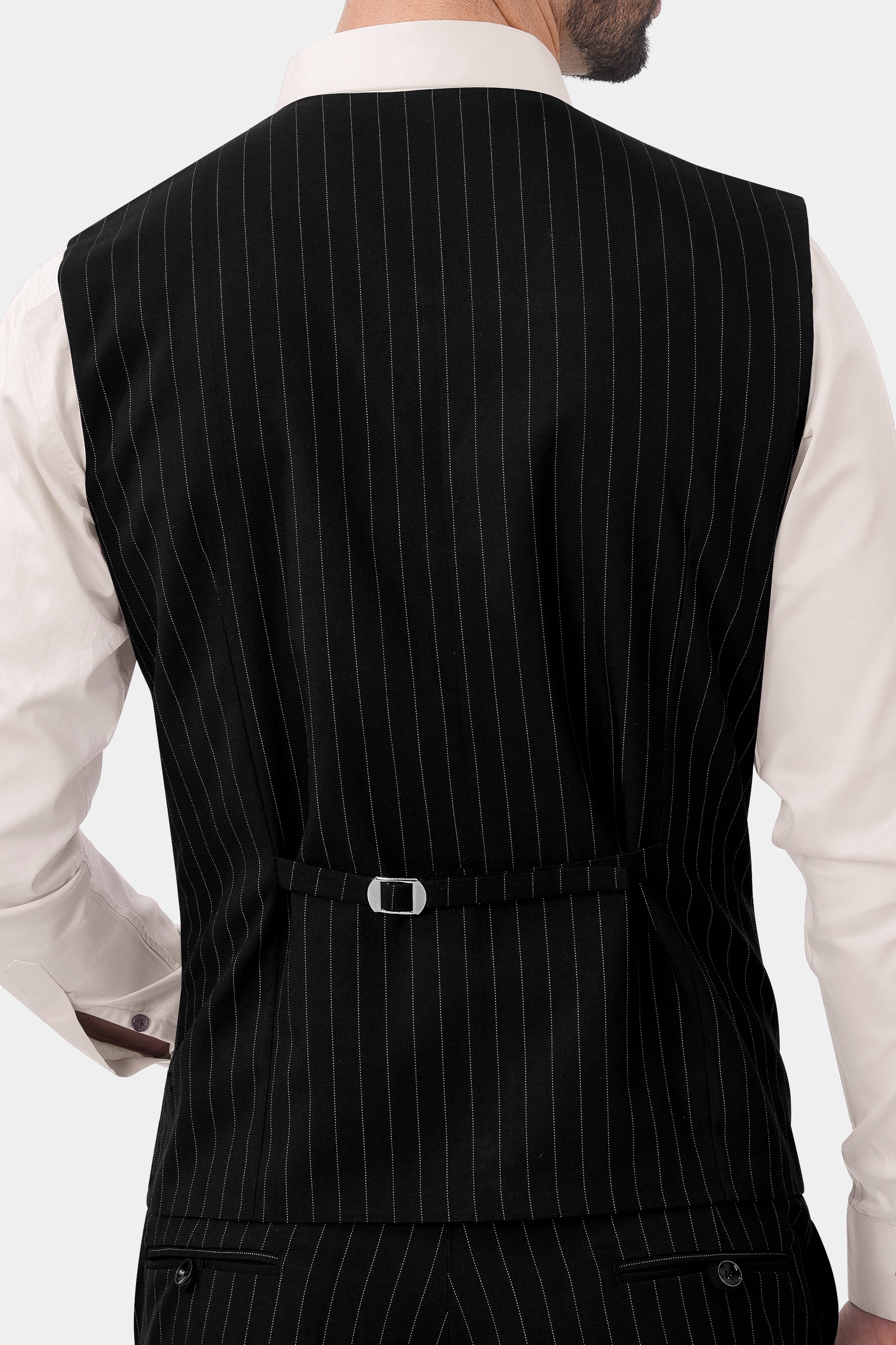 Jade Black and White Striped Wool Rich Waistcoat