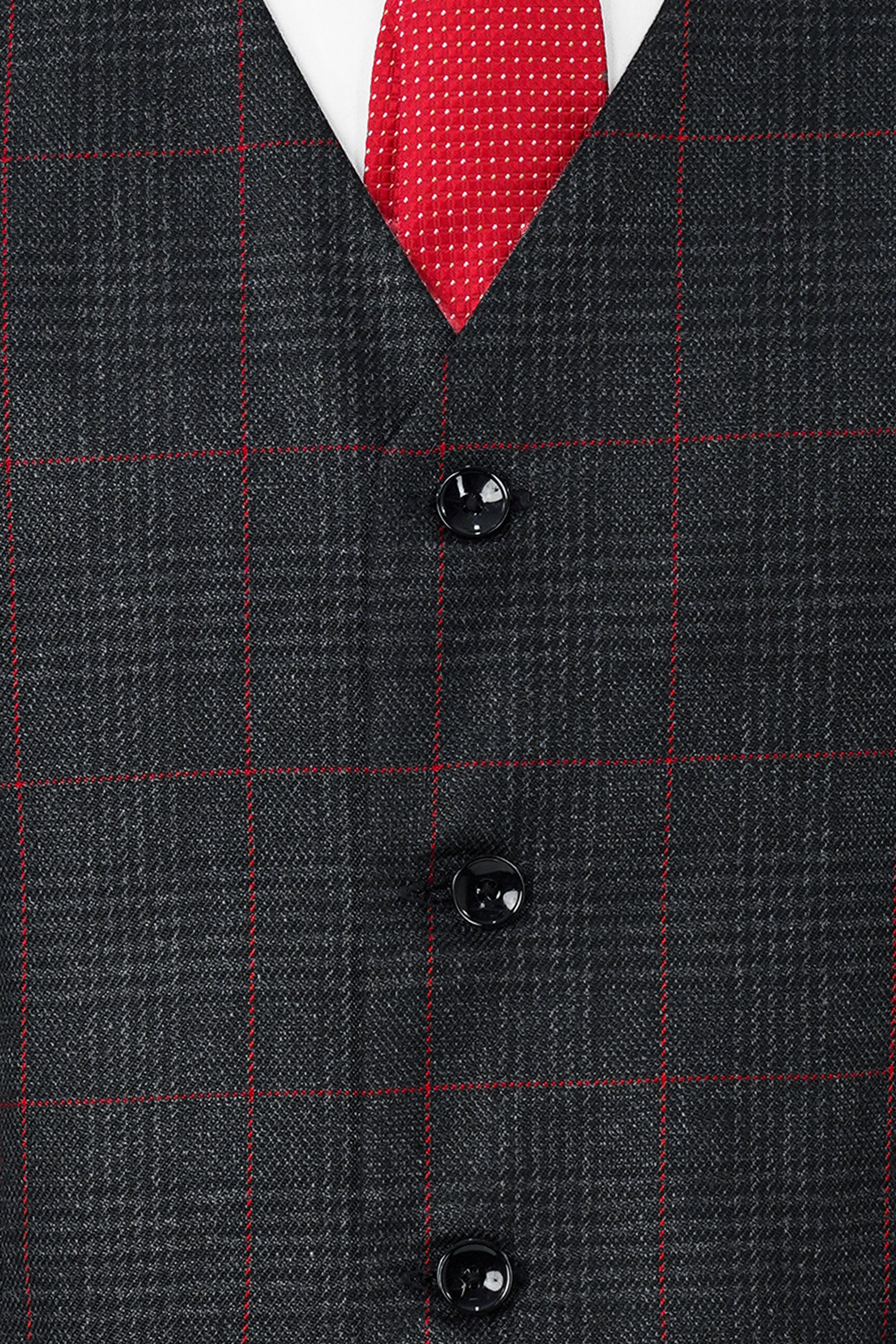 Bunker Black and Maple Red Windowpane Tweed Waistcoat