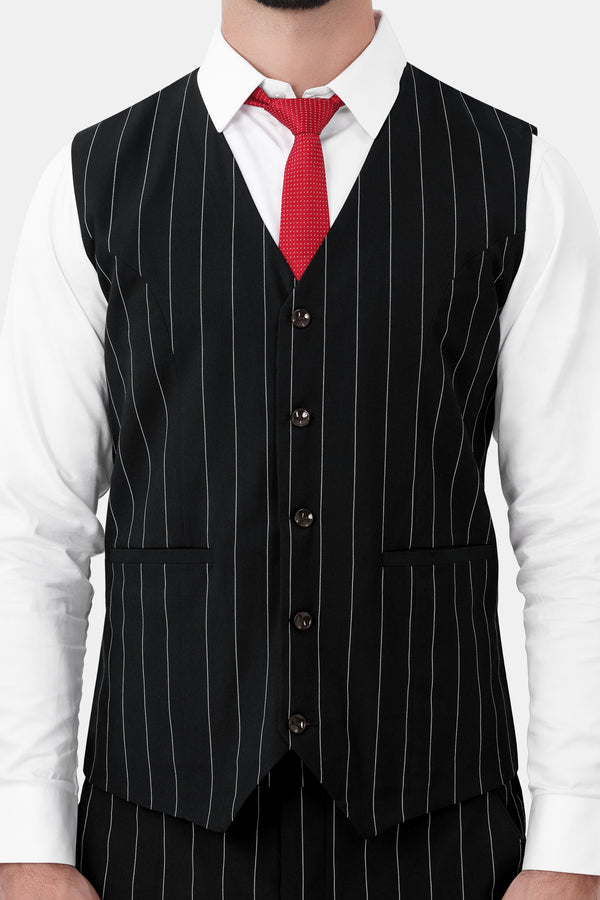 Jade Black and White Striped Wool Rich Waistcoat