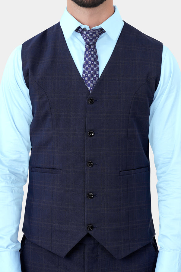 Thunder Blue Plaid Wool Rich Waistcoat