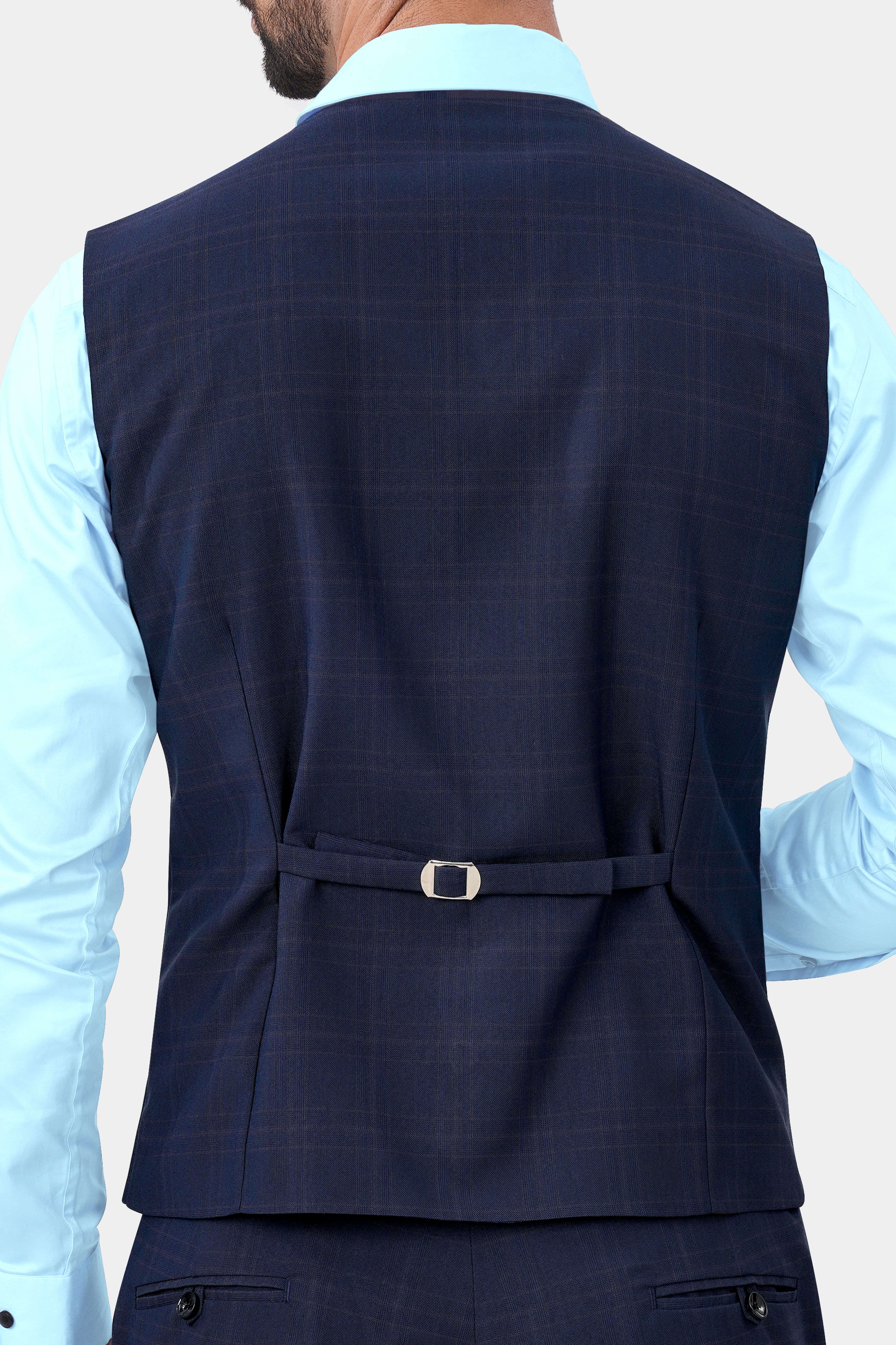 Thunder Blue Plaid Wool Rich Waistcoat