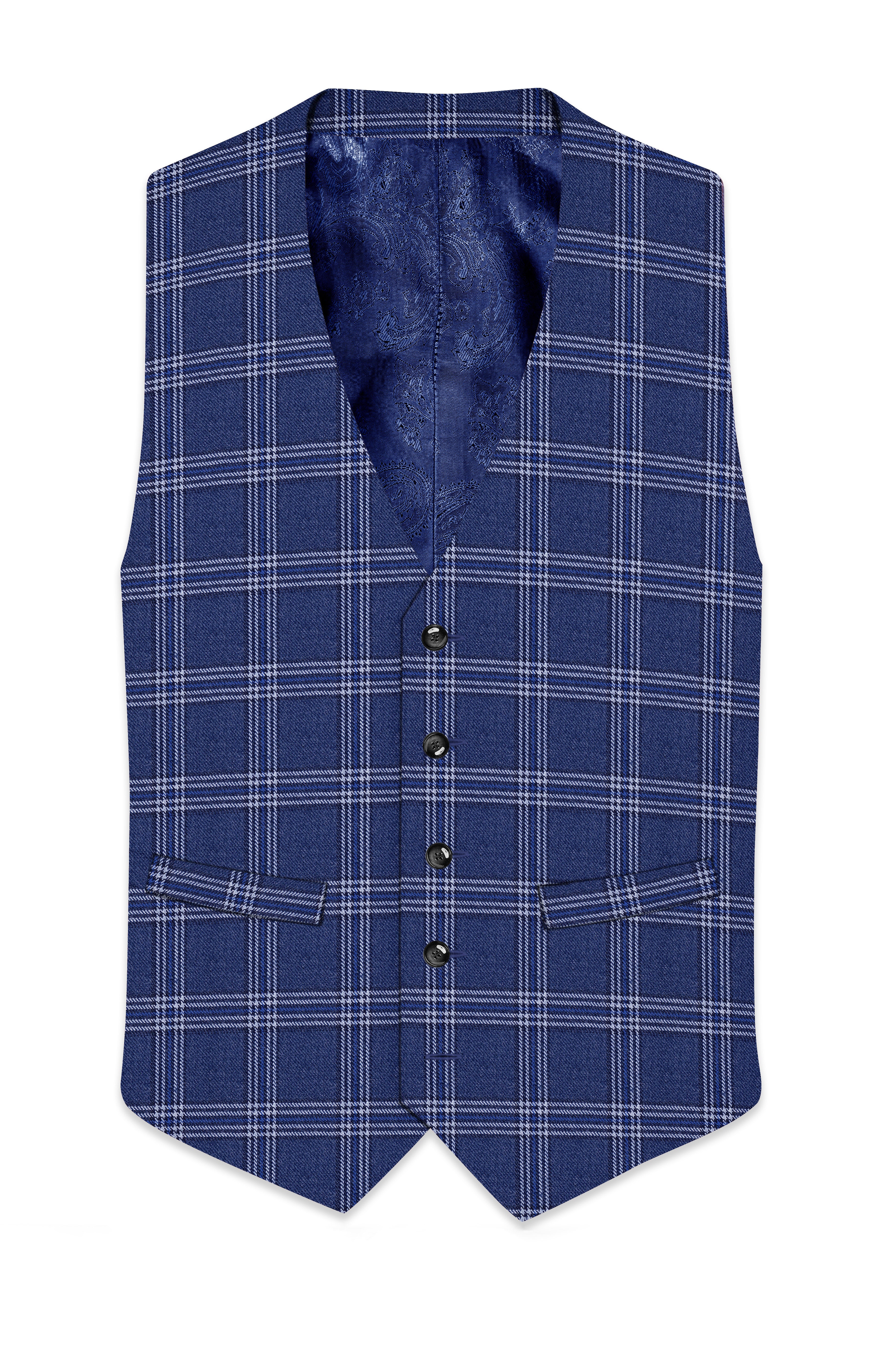 Cloud Blue and White Plaid Tweed Waistcoat