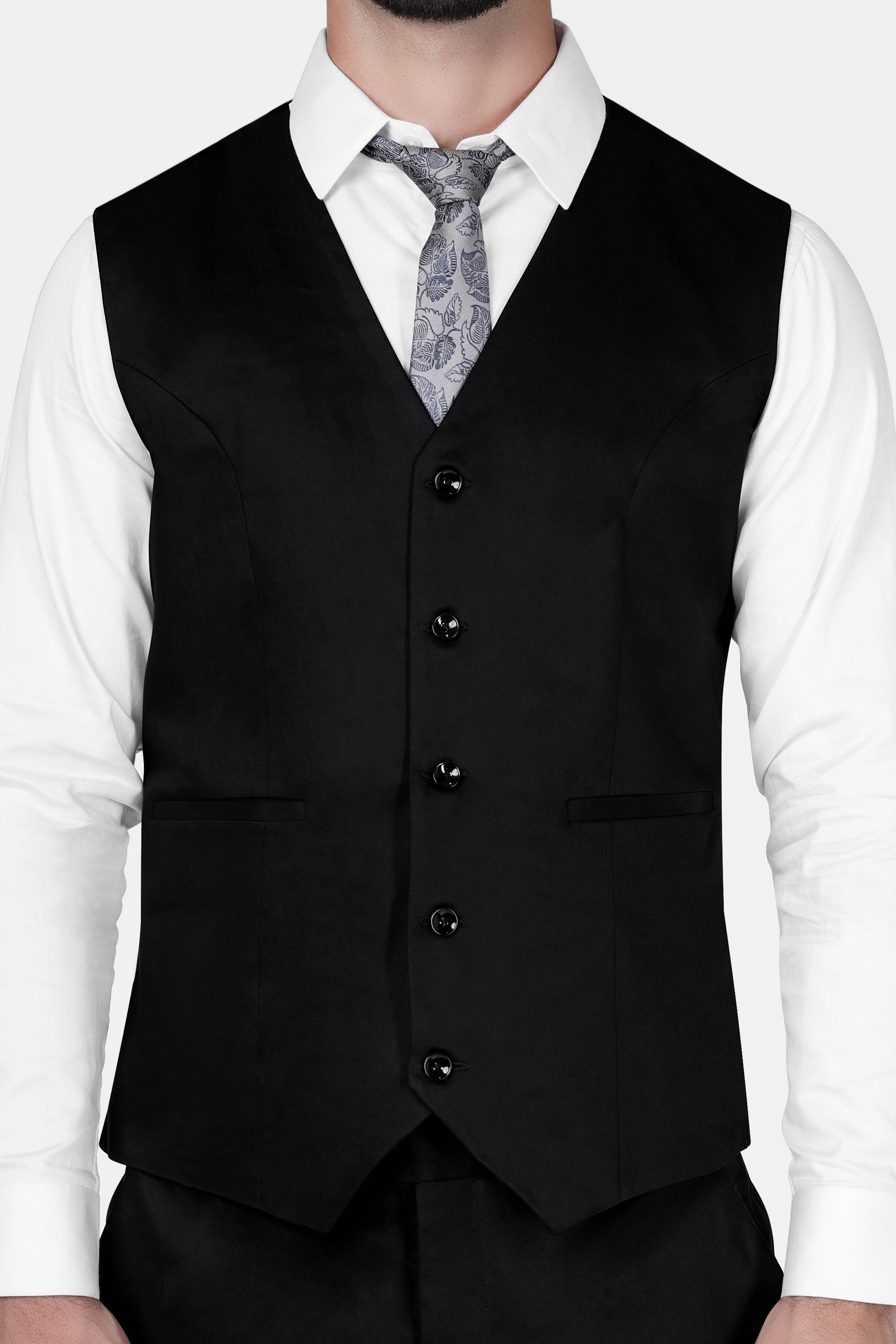 Jade Black Wool Rich Waistcoat