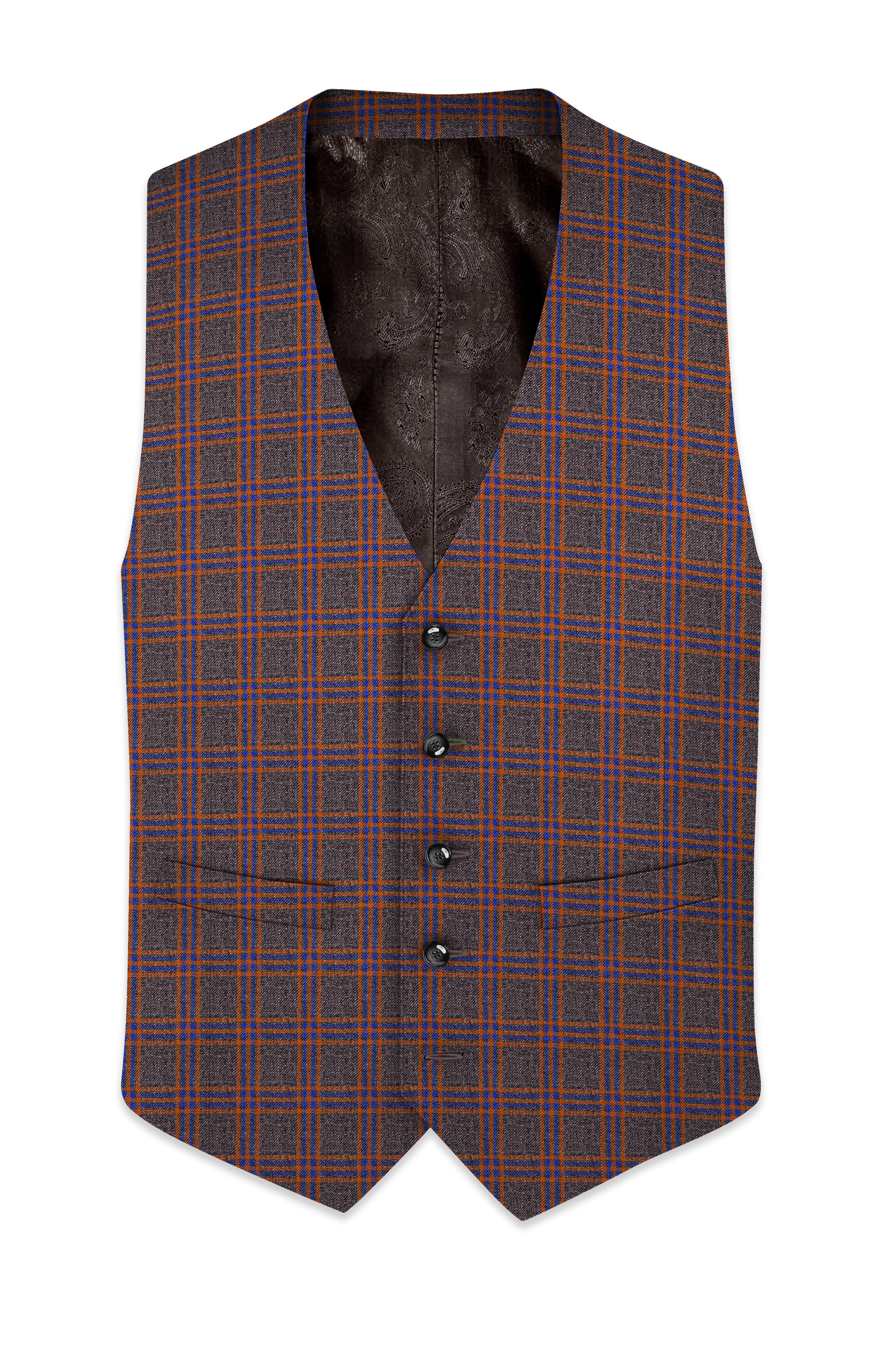 Emperor Gray and Russet Brown Plaid Tweed Waistcoat