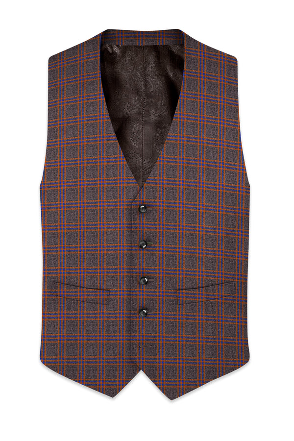 Emperor Gray and Russet Brown Plaid Tweed Waistcoat