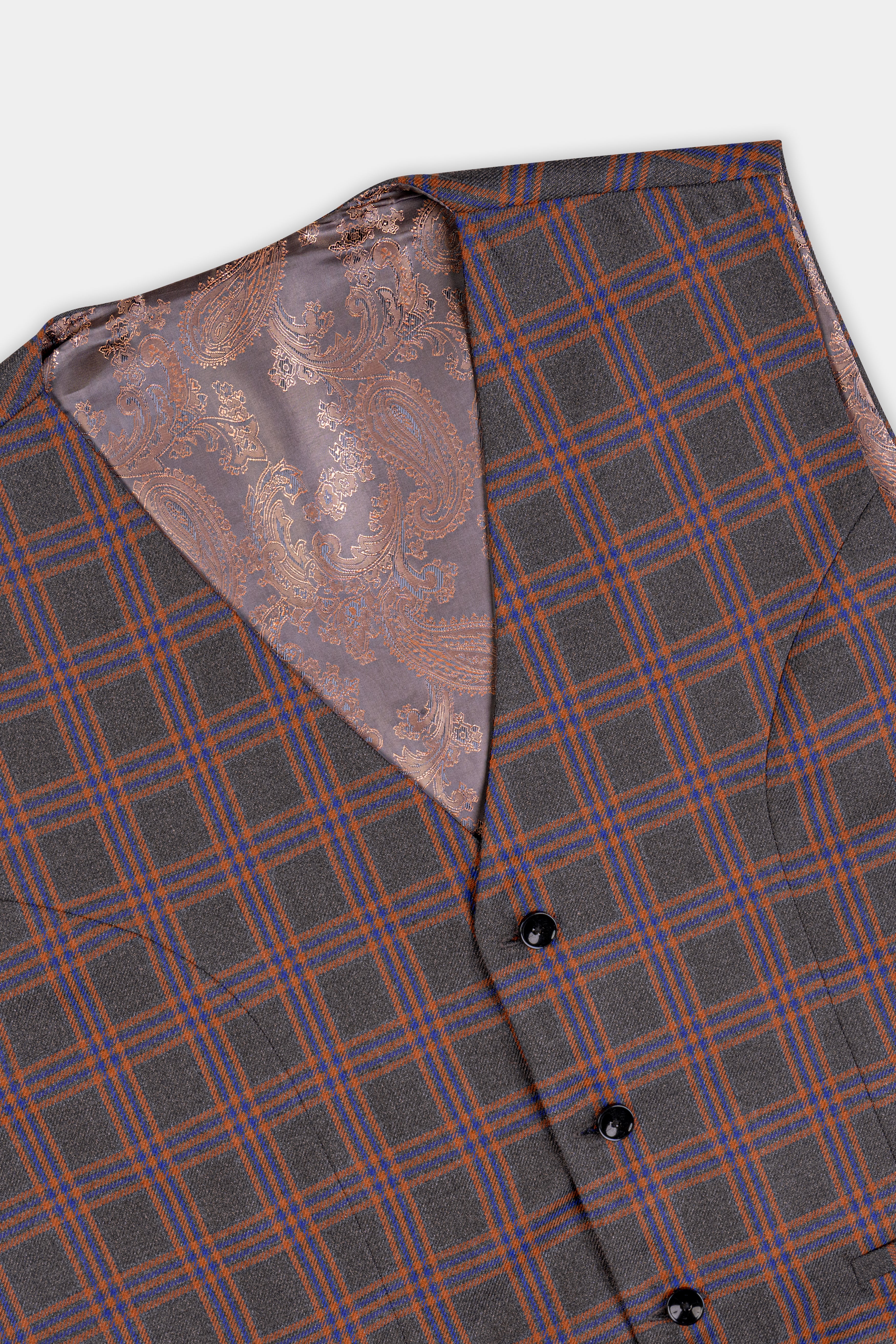 Emperor Gray and Russet Brown Plaid Tweed Waistcoat