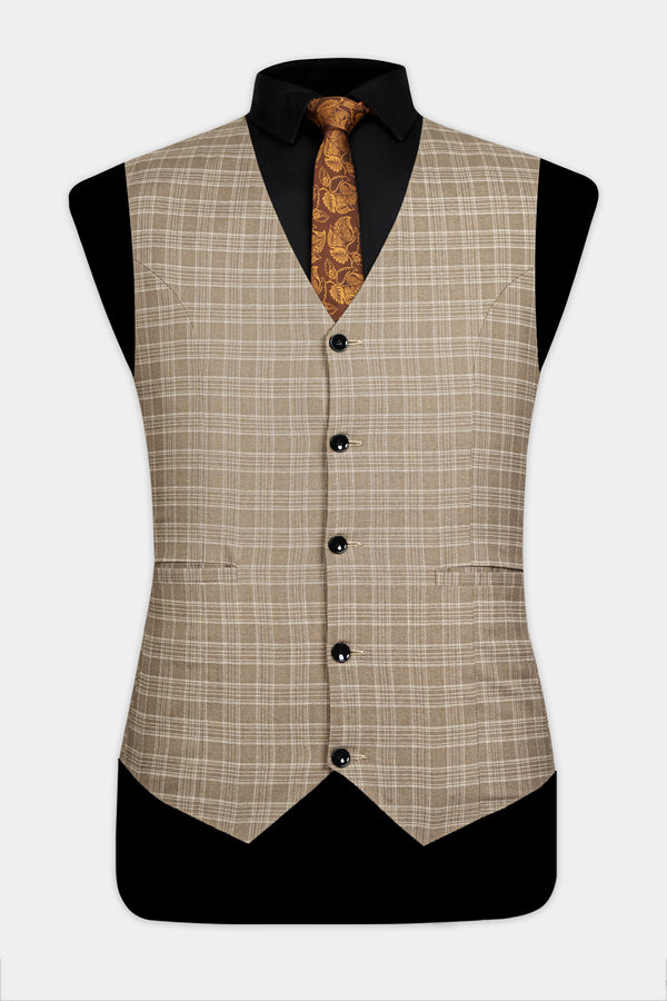 Oyster Brown Plaid Wool Rich Waistcoat