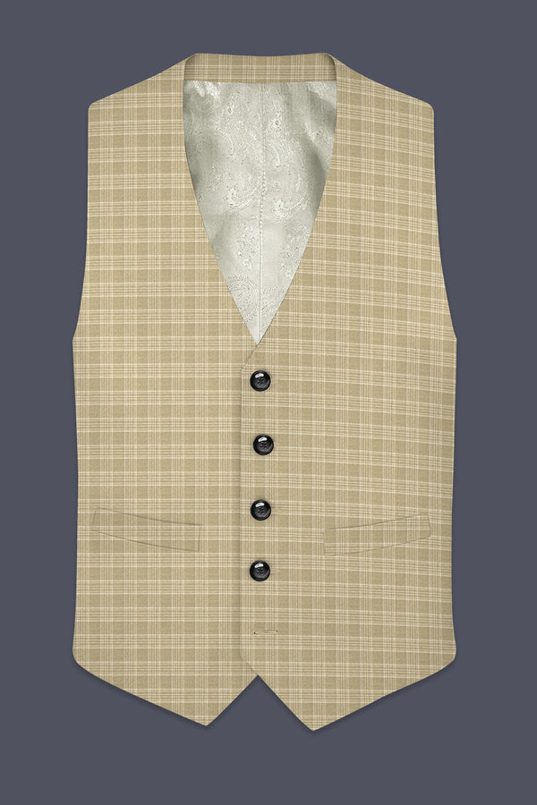 Oyster Brown Plaid Wool Rich Waistcoat