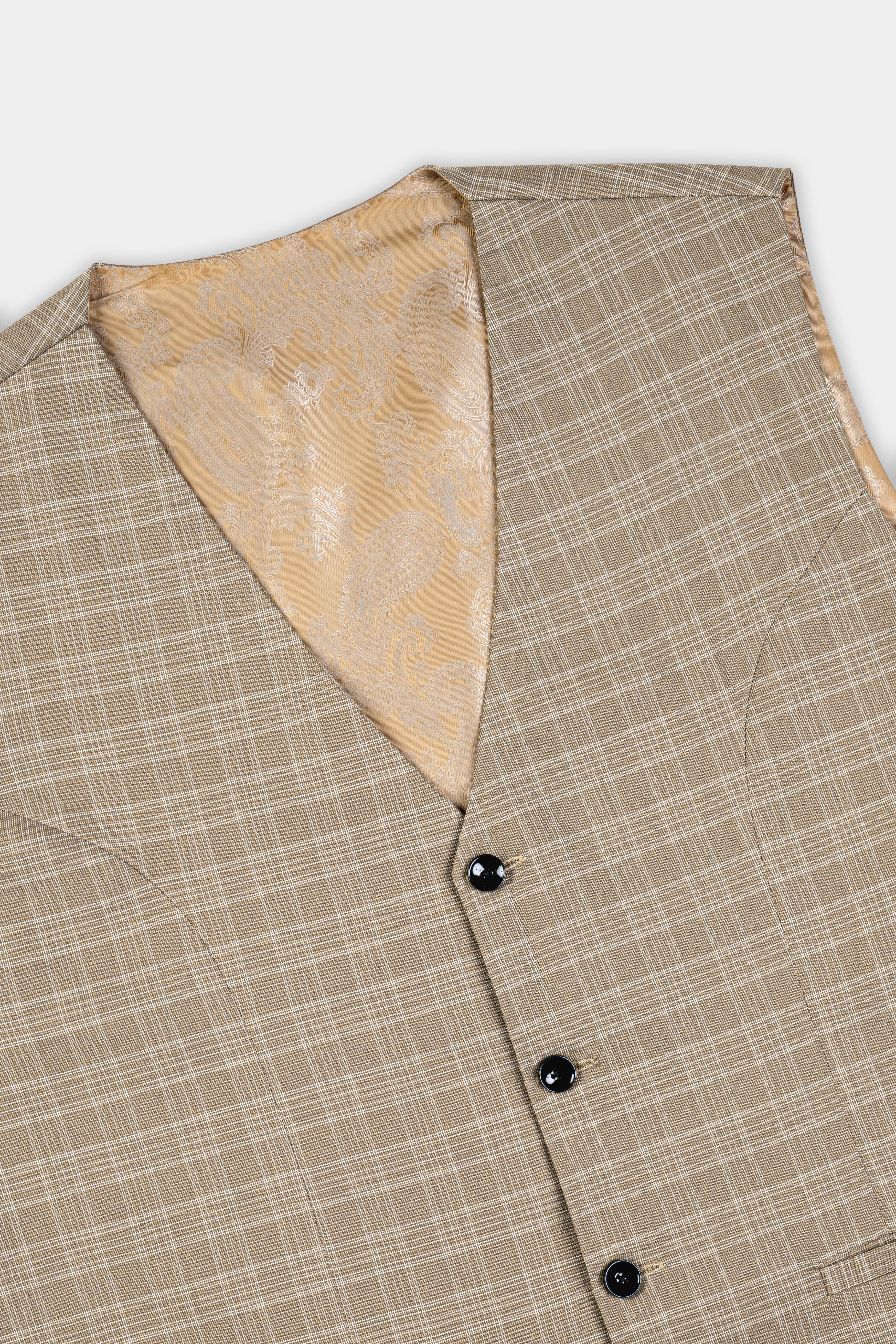 Oyster Brown Plaid Wool Rich Waistcoat