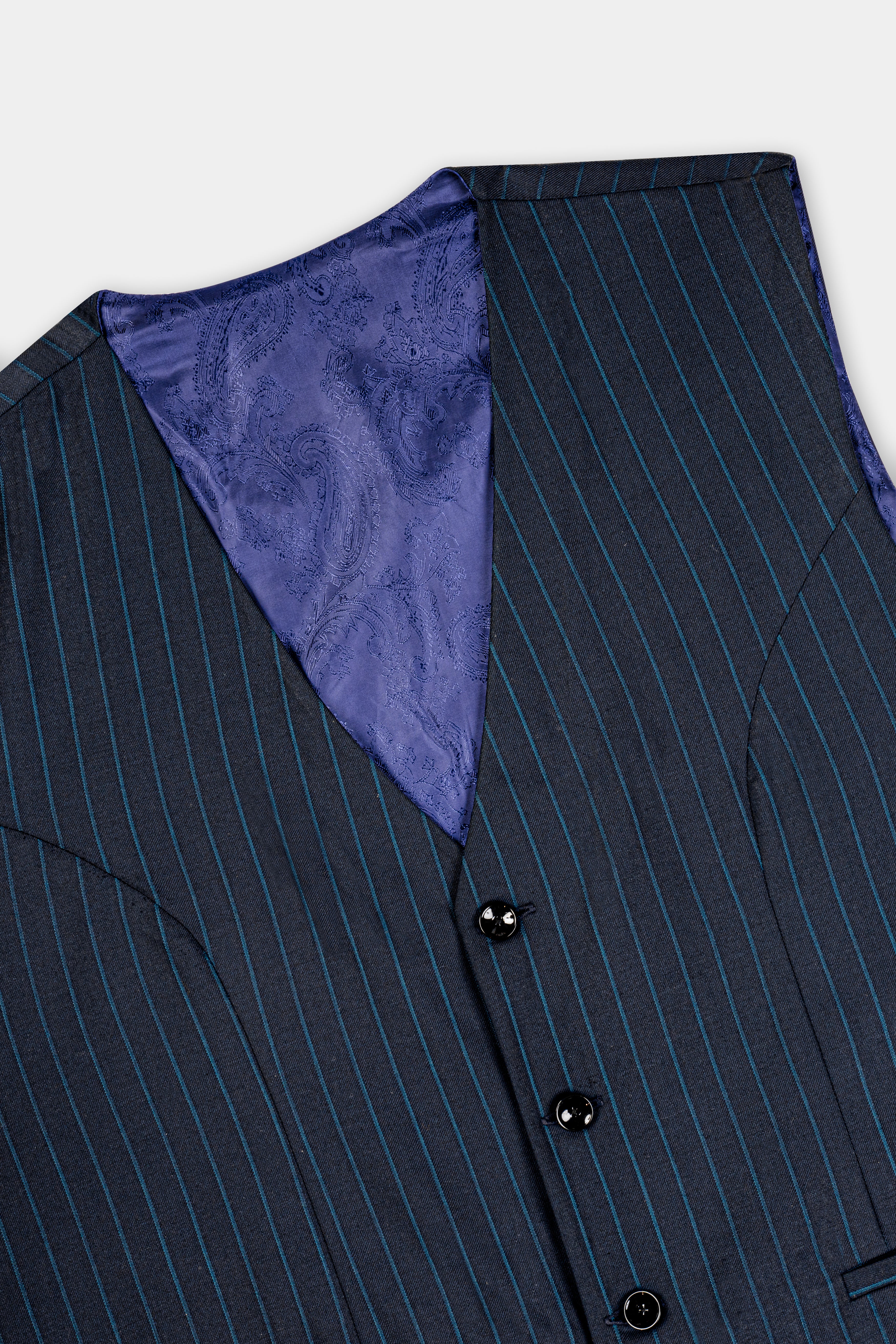 Firefly Blue Striped Wool Rich Waistcoat