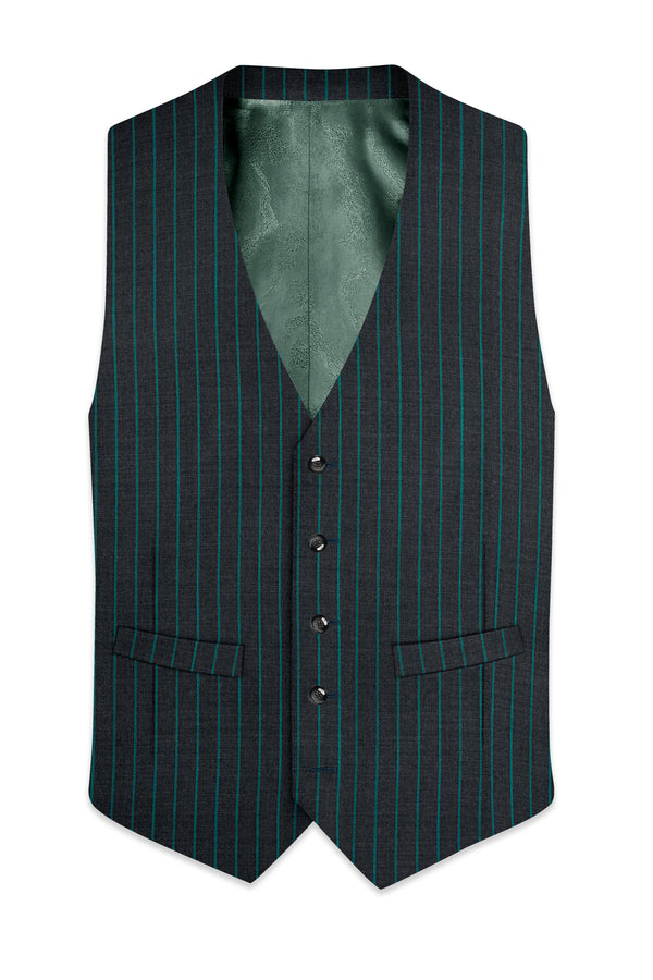 Gravel Gray and Lagoon Blue Striped Wool Rich Waistcoat