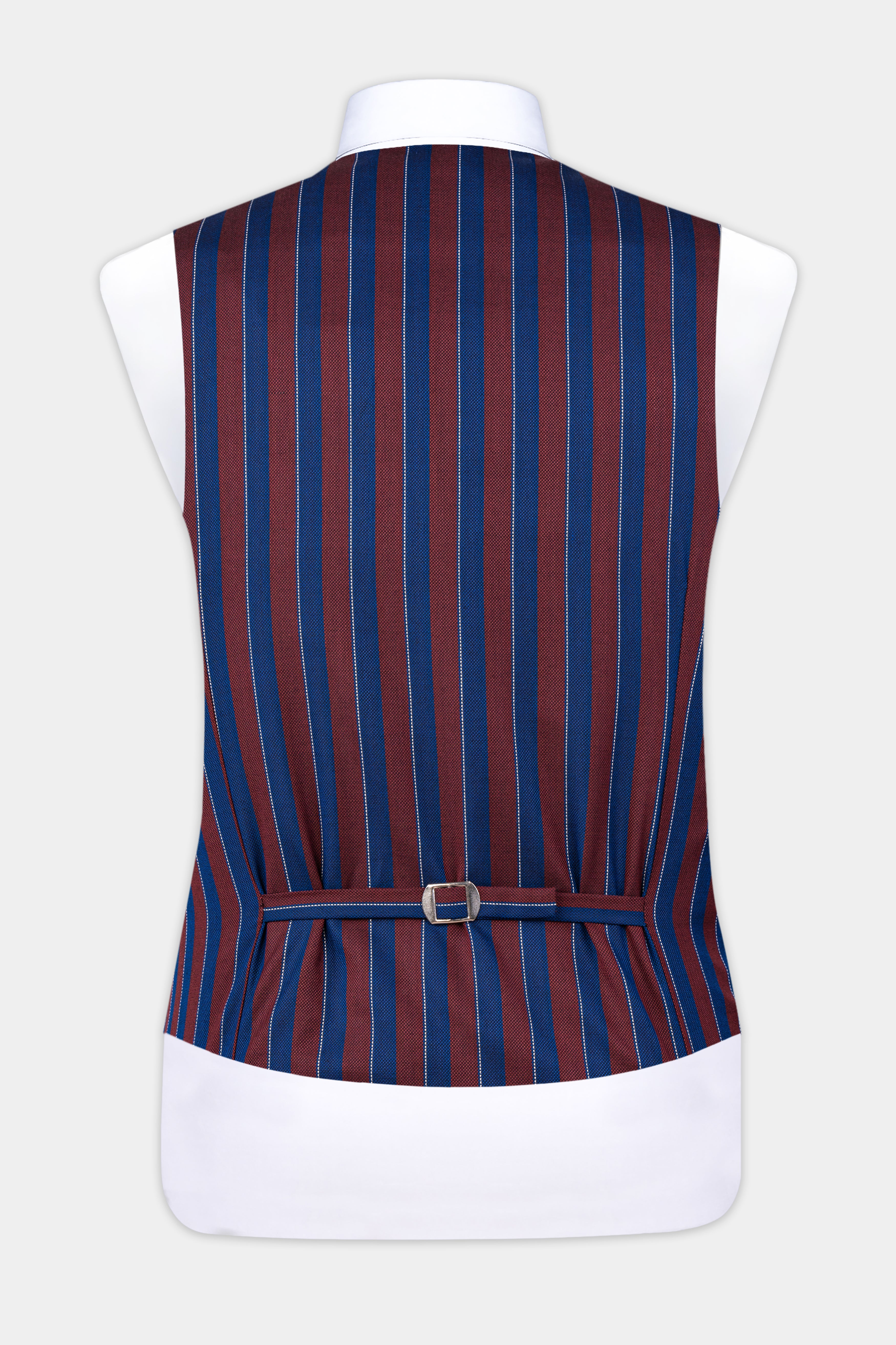 Espresso Red and Downriver Blue Striped Wool Rich Waistcoat