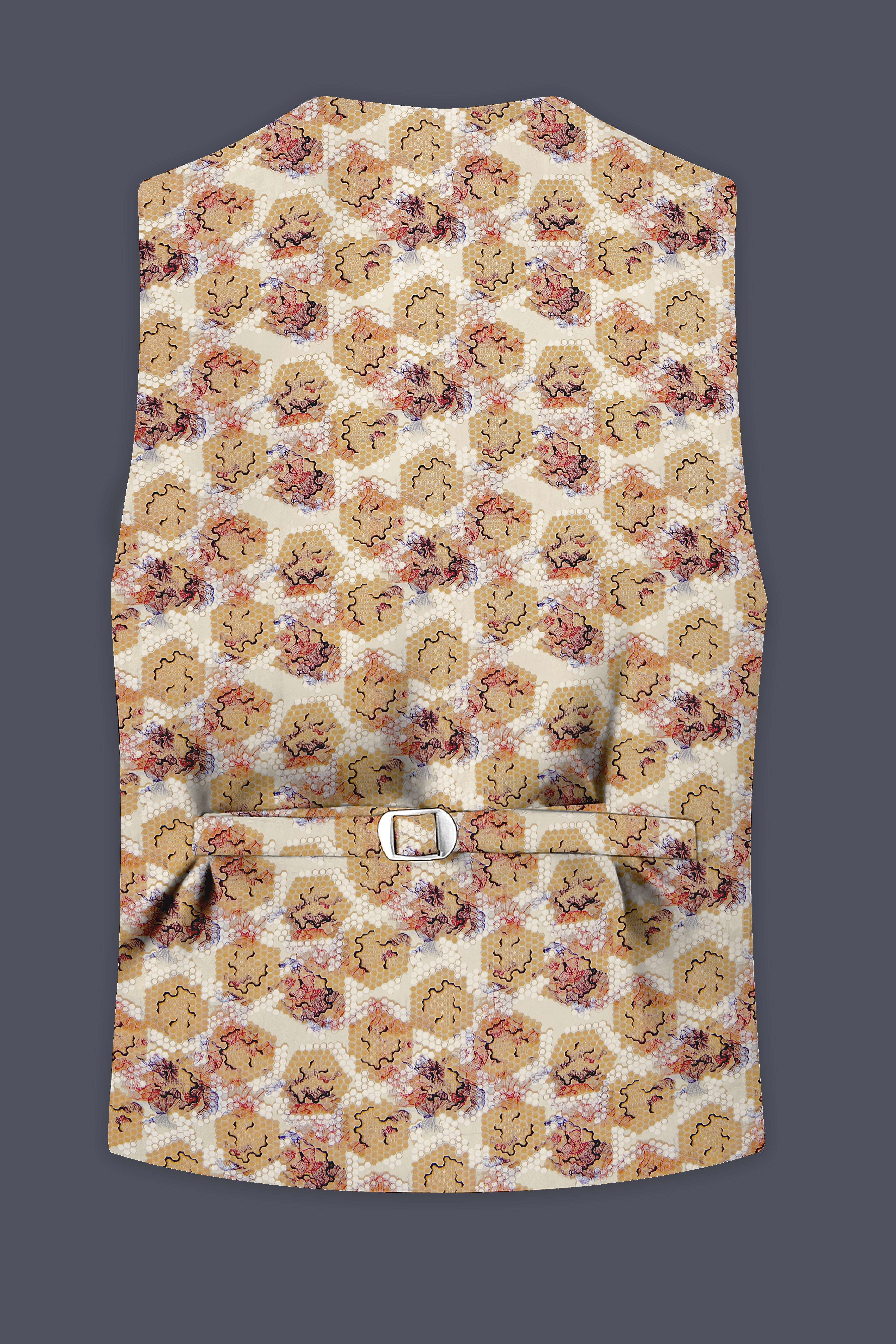 Cream Honeycomb Printed Premium Designer Waistcoat