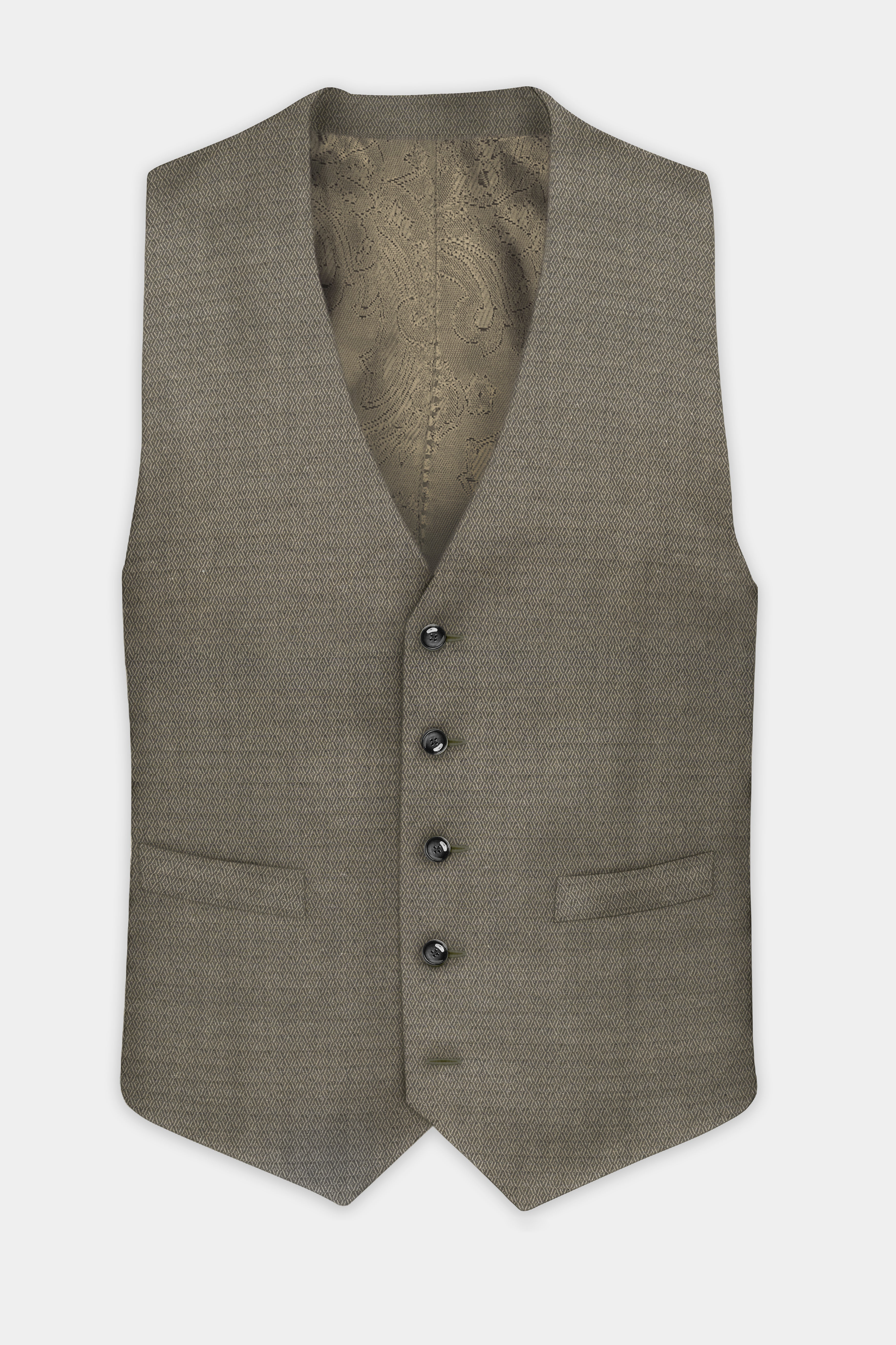 Wenge Brown Dobby Textured wool blend Waistcoat