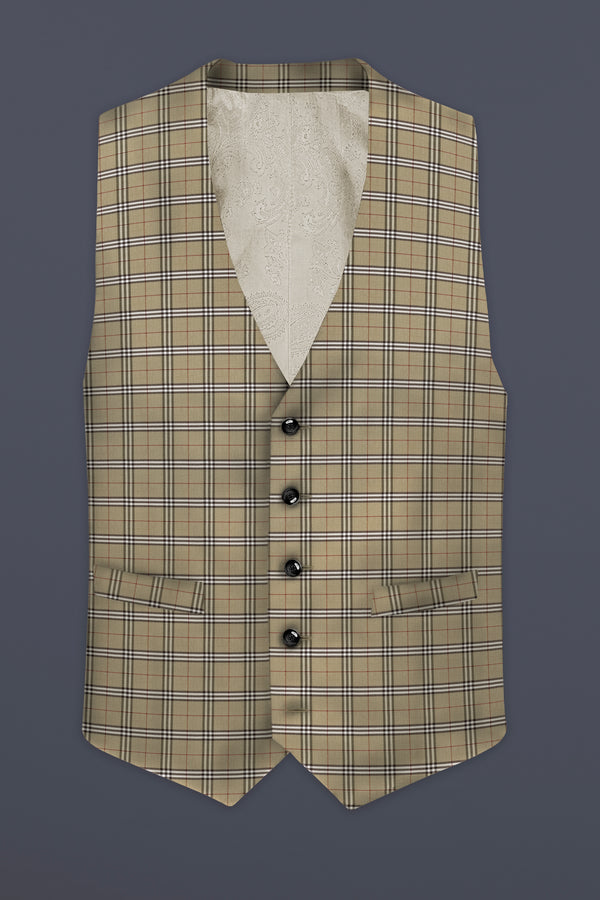 Sandrift Cream with White Plaid Wool Blend Waistcoat