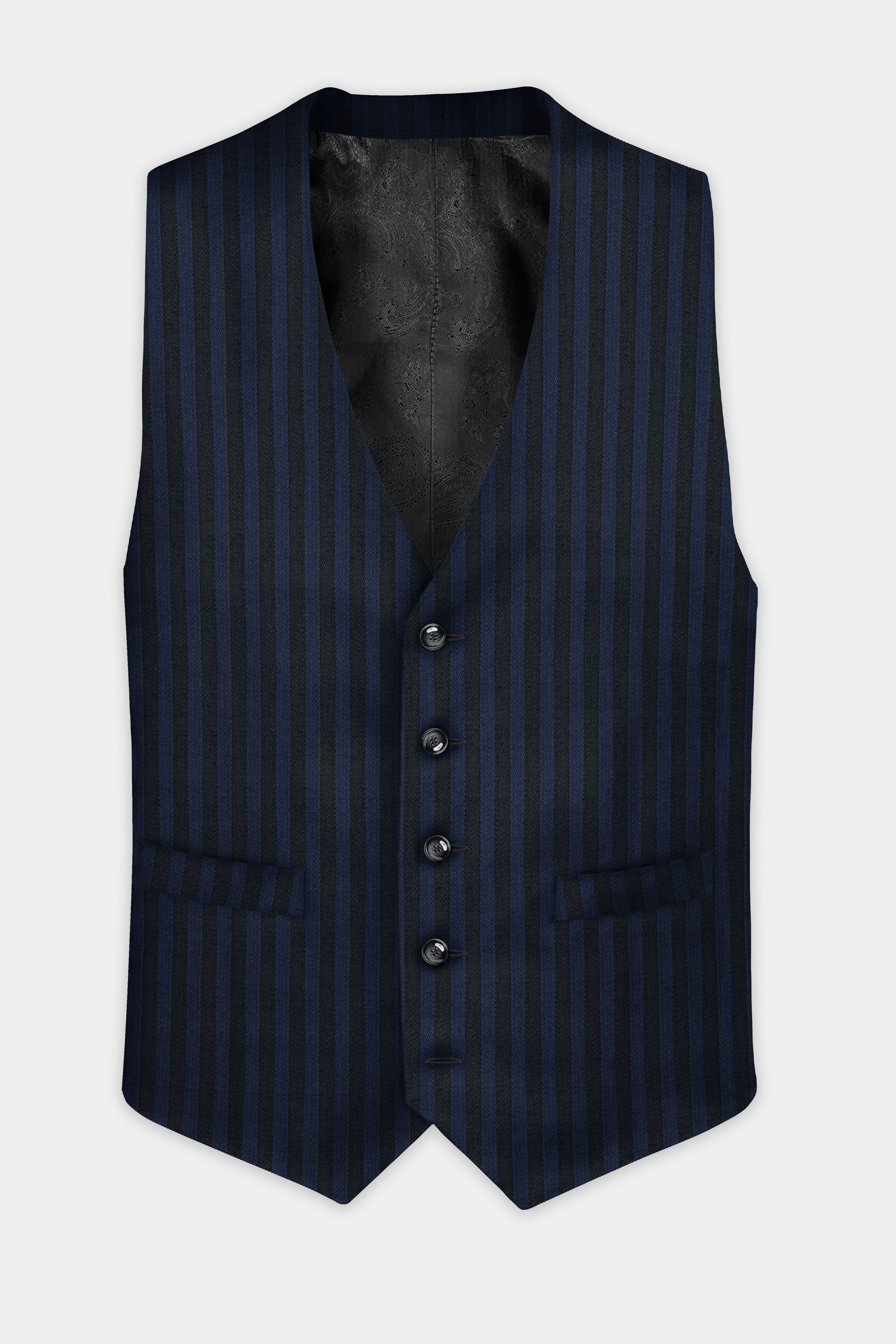 Mirage Blue and Black Striped Wool Blend Waistcoat