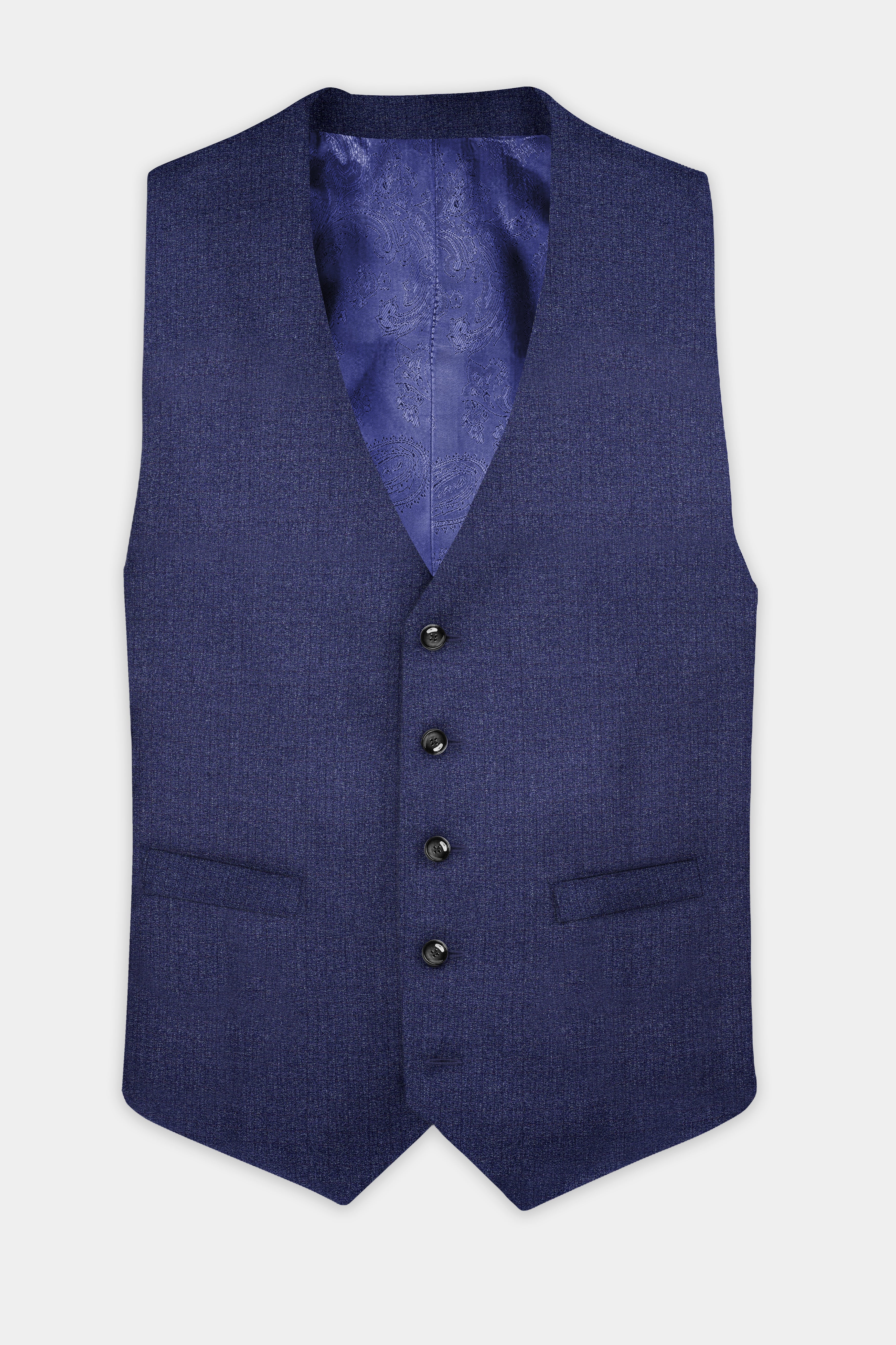 Ebony Clay Blue Textured Wool Blend Waistcoat