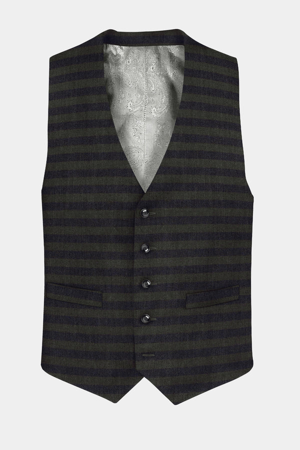 Heavy Green with Black Striped Wool Blend Waistcoat