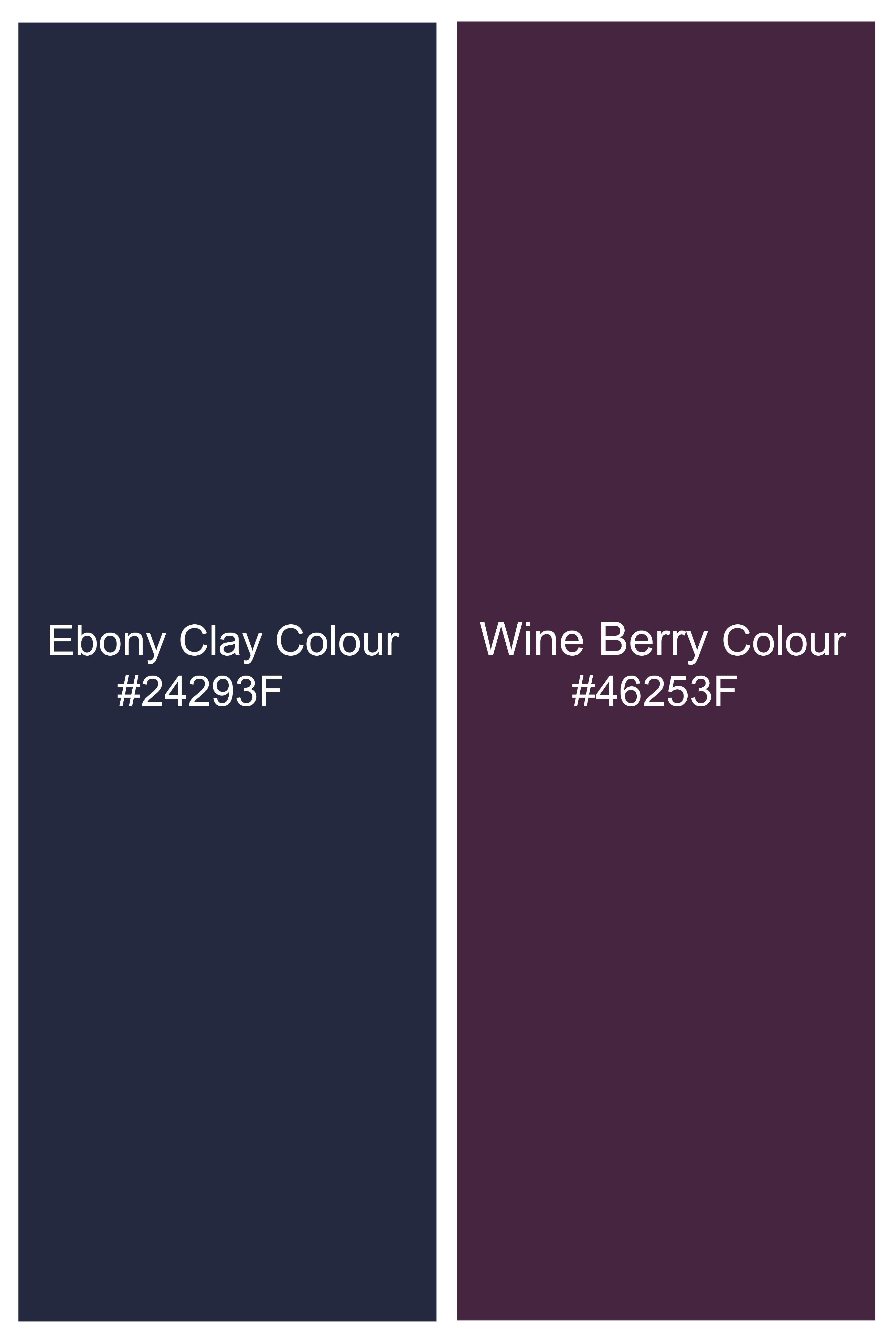 Ebony Clay Blue with Wine Berry Striped Wool Blend Waistcoat