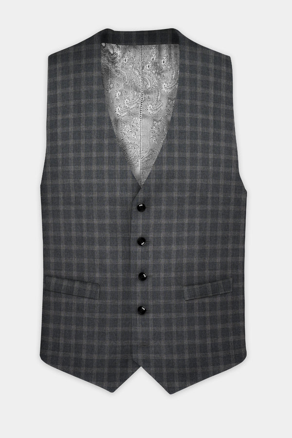 Gravel Gray Checkered Wool Blend Waistcoat