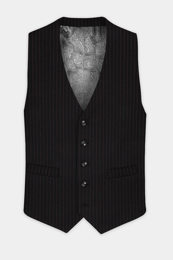 Jade Black With Iridium maroon Striped Wool Blend Waistcoat