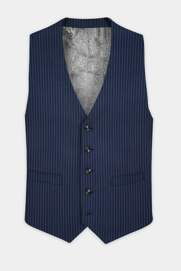 Vulcan Blue Striped Wool Blend Waistcoat