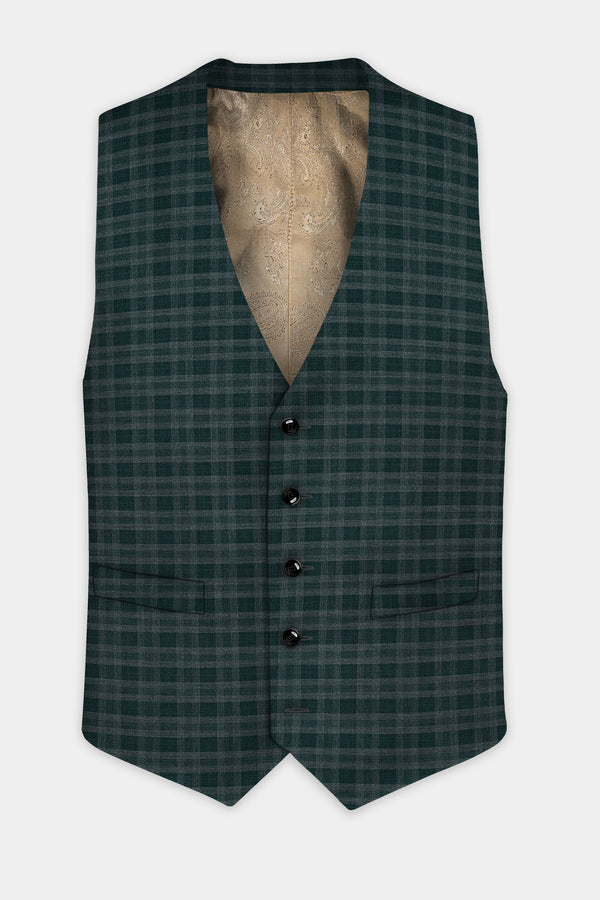 Firefly Green Plaid Wool Blend Waistcoat