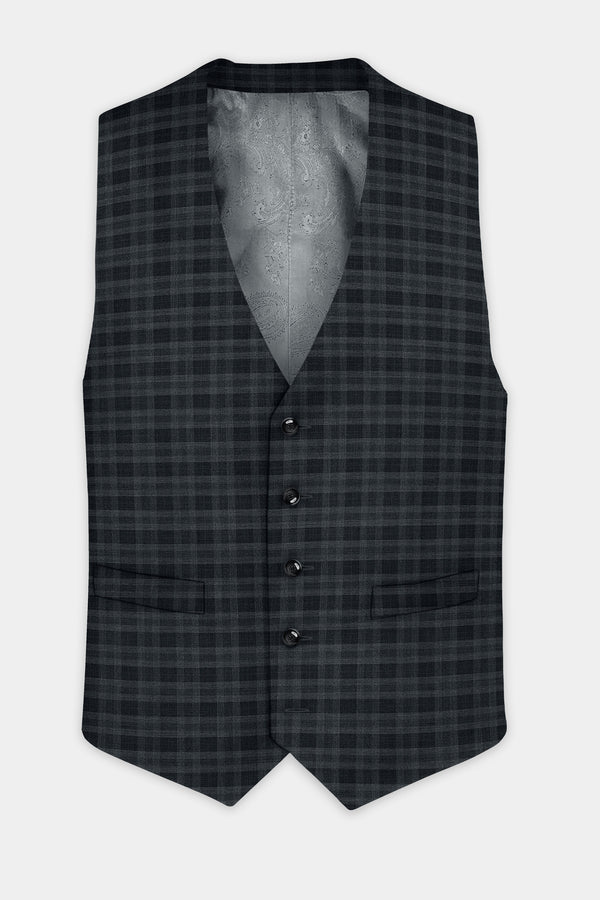 Bunker Gray With Vampire Plaid Wool Blend Waistcoat