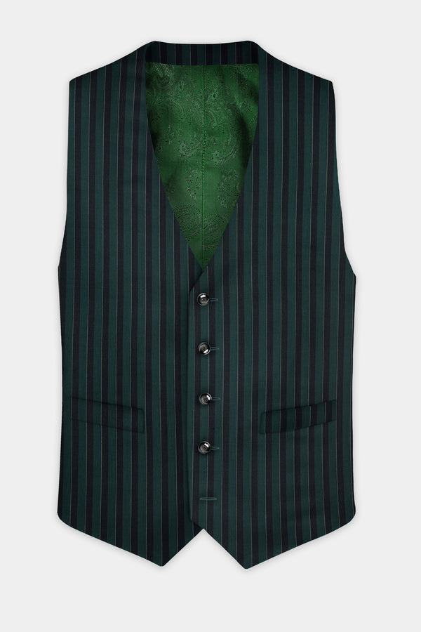 Timber Green With Bunker Black Striped Wool Blend Waistcoat