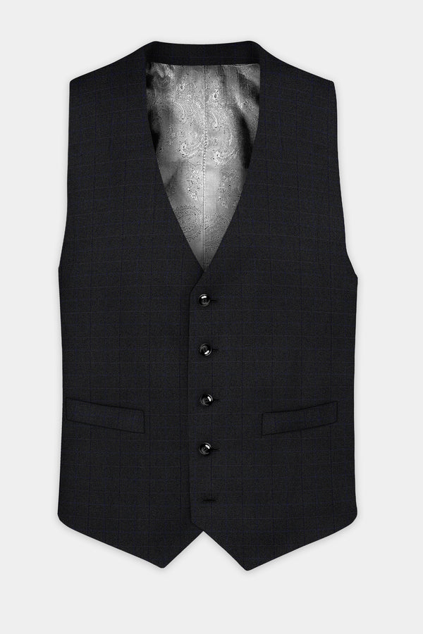 Jade Black Plaid Wool Blend Waistcoat