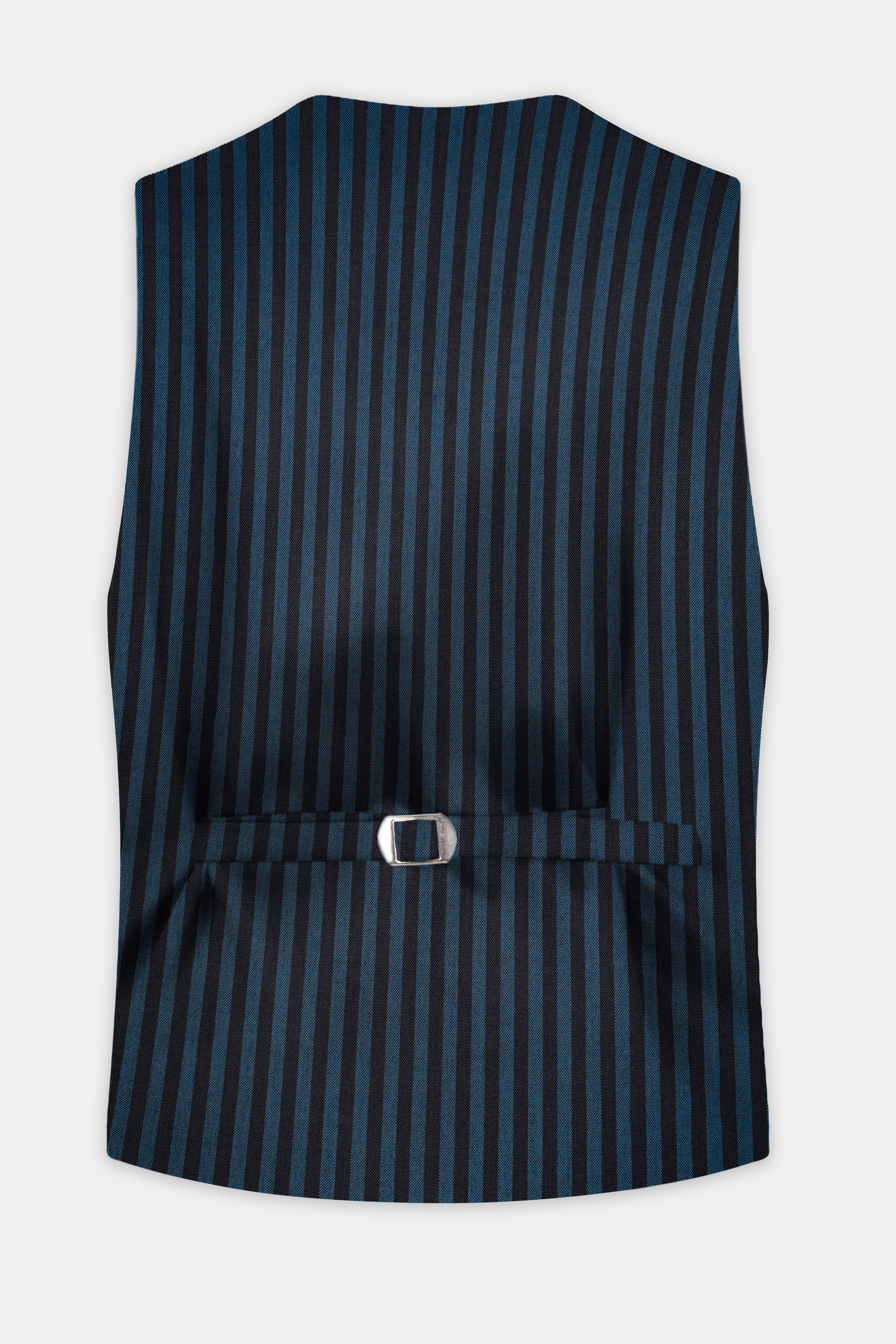 Tiber Blue And Jade Black Striped Wool Blend Waistcoat