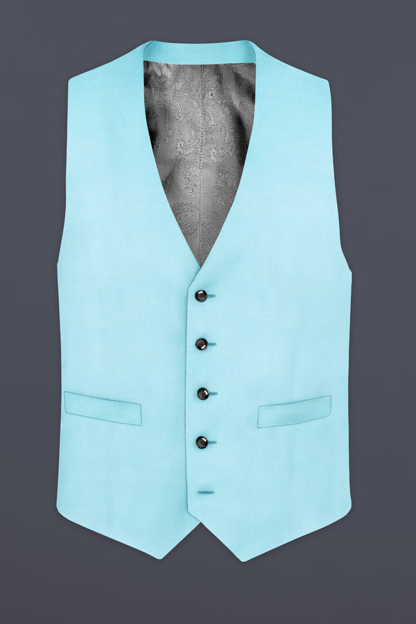 Korean Blizzard Blue Solid Wool Rich Waistcoat