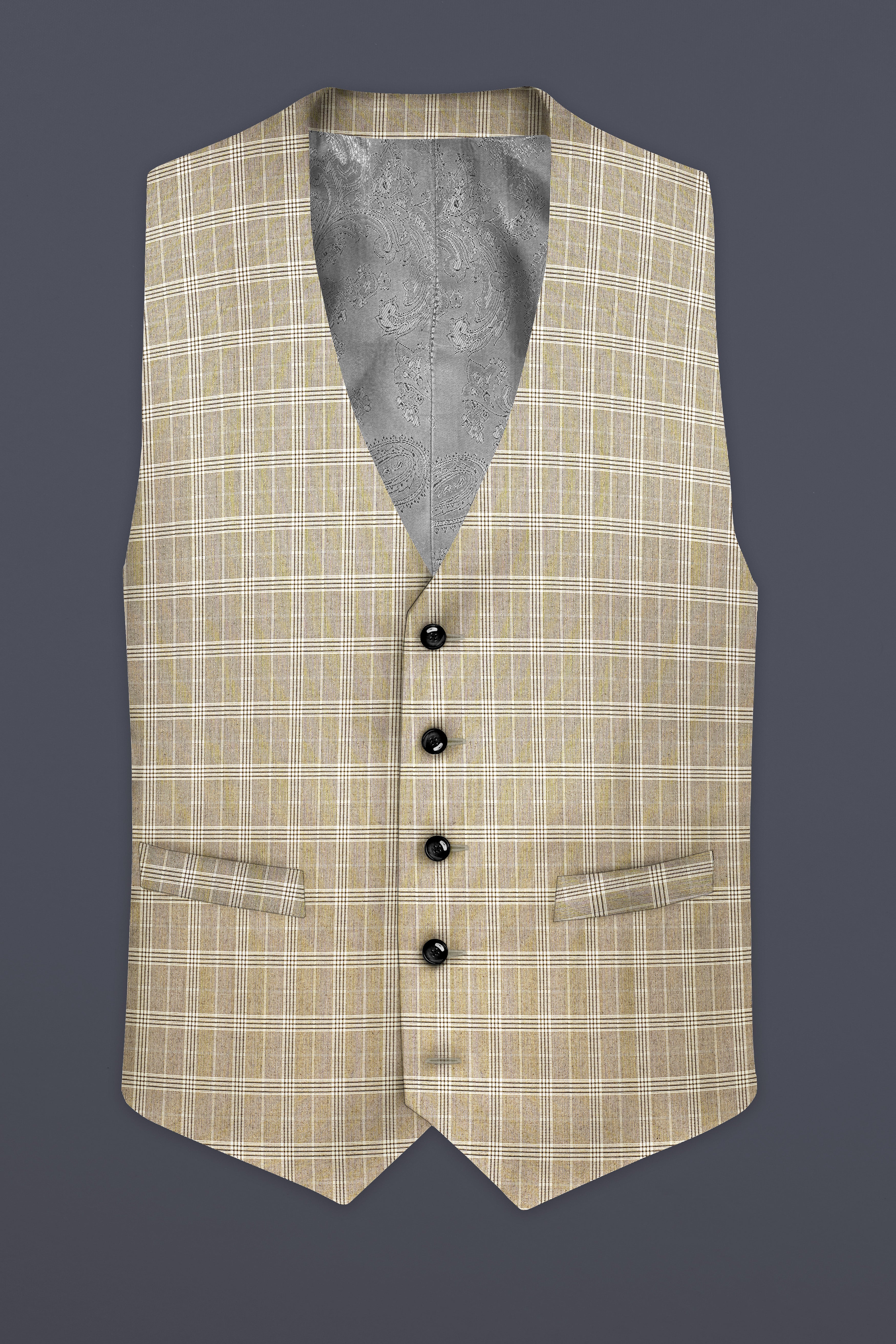 Eagle Cream Plaid Wool Rich Waistcoat