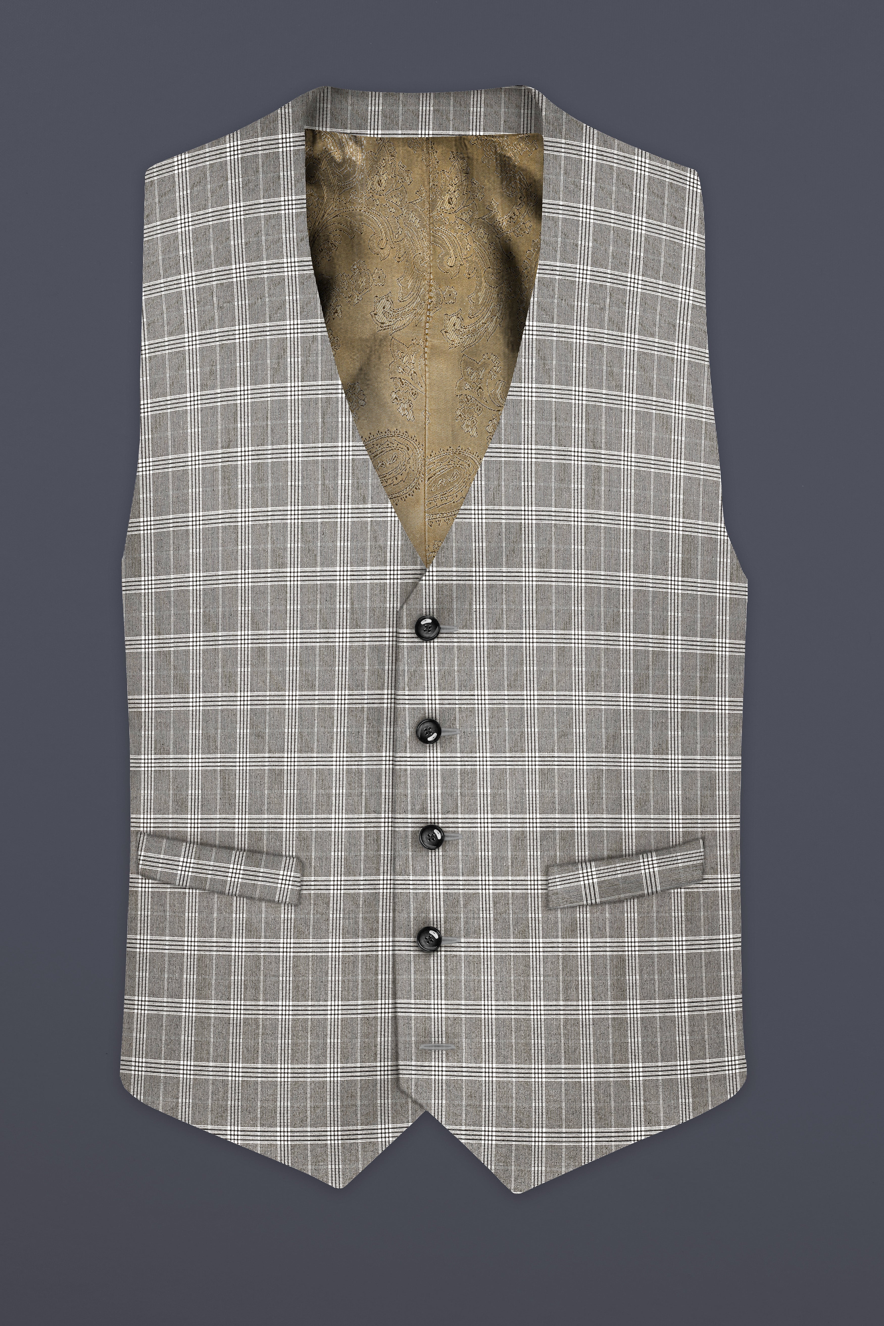 Venus Gray Plaid Wool Rich Waistcoat