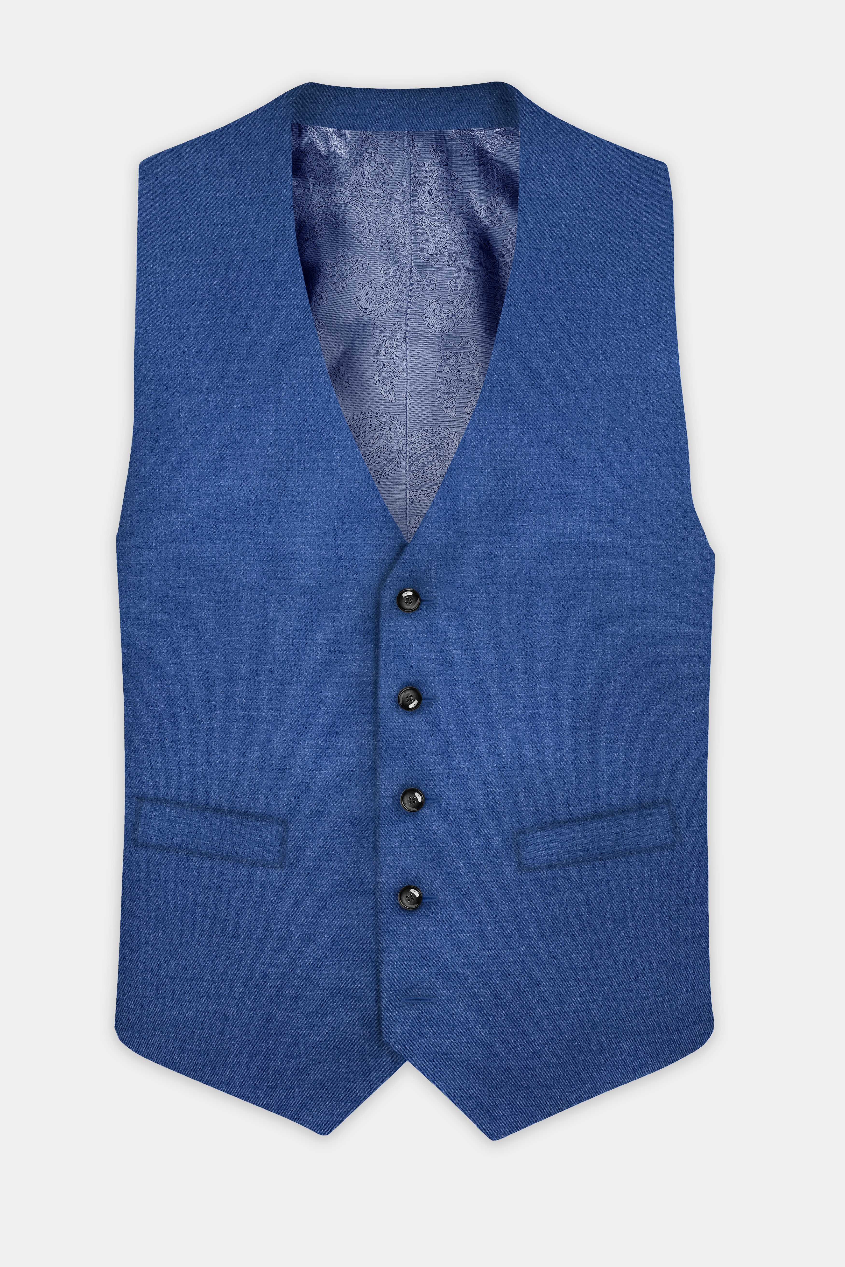 Cobalt Blue Solid Wool Rich Waistcoat