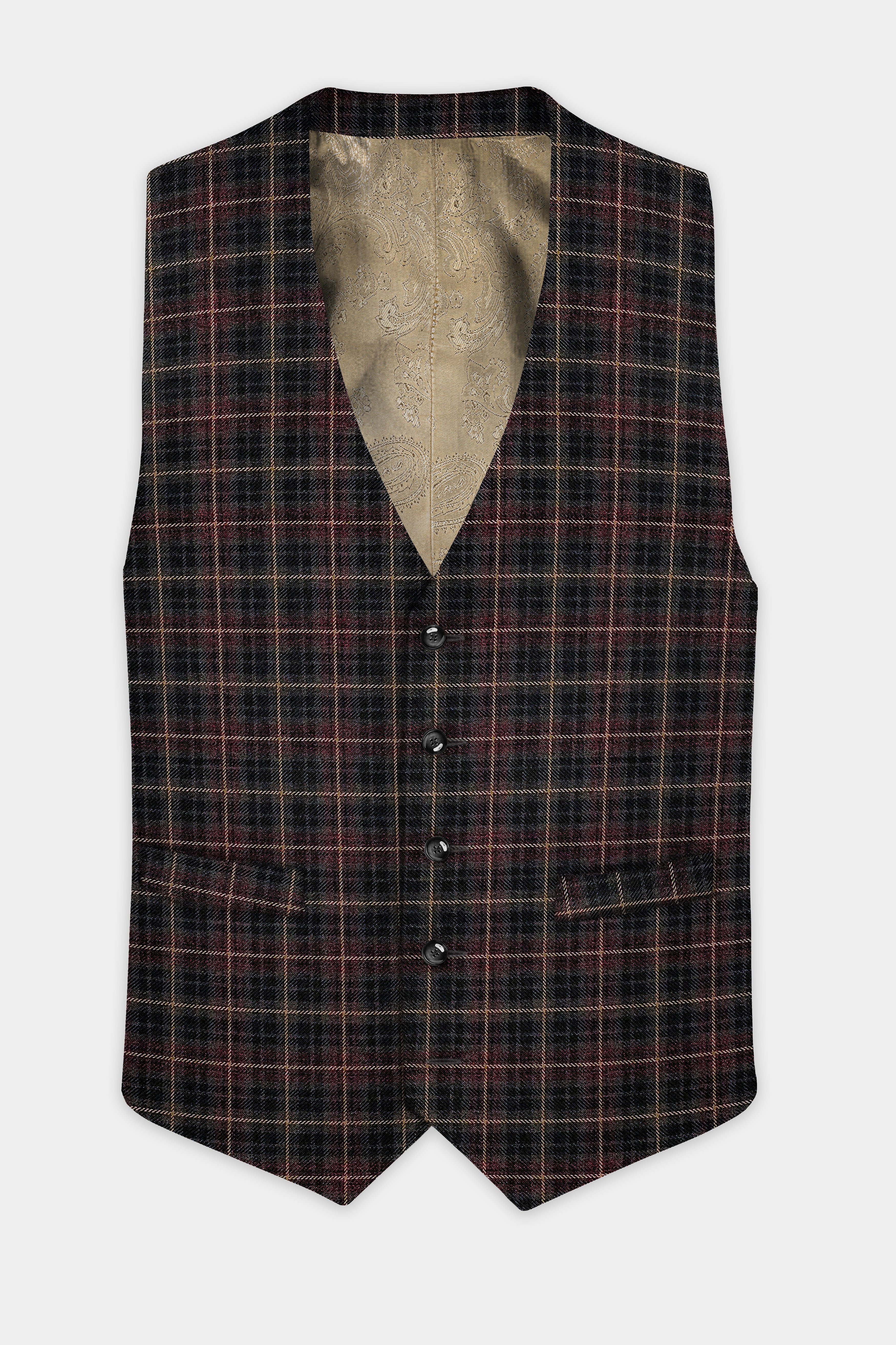 Asphalt Brown Plaid Tweed Wool Rich Waistcoat