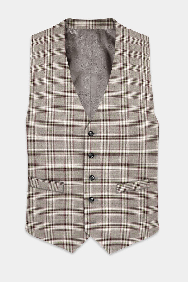 Café Noir Brown Plaid Wool Rich Waistcoat