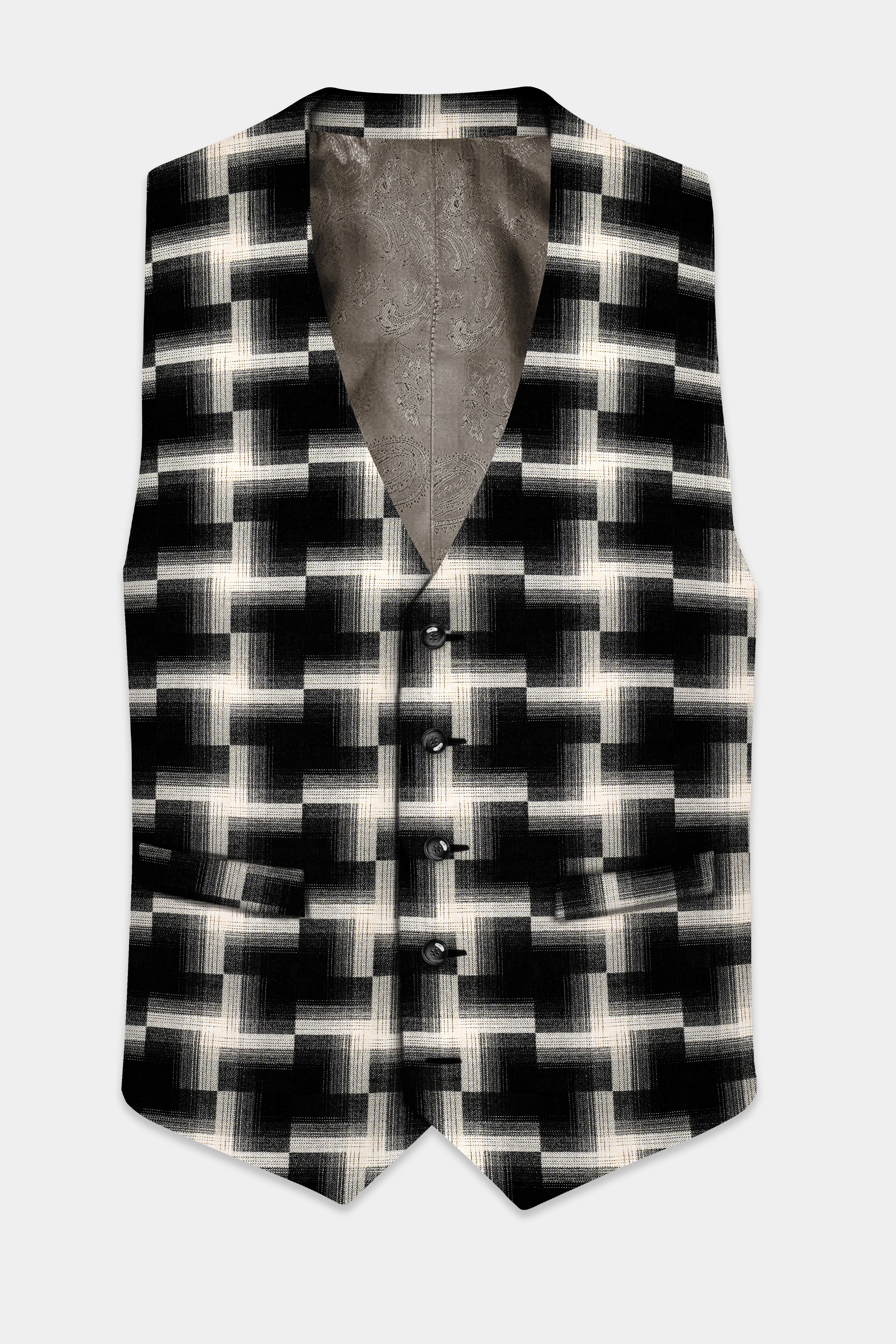 Jade Black And Almond Cream Printed Wool Rich Waistcoat