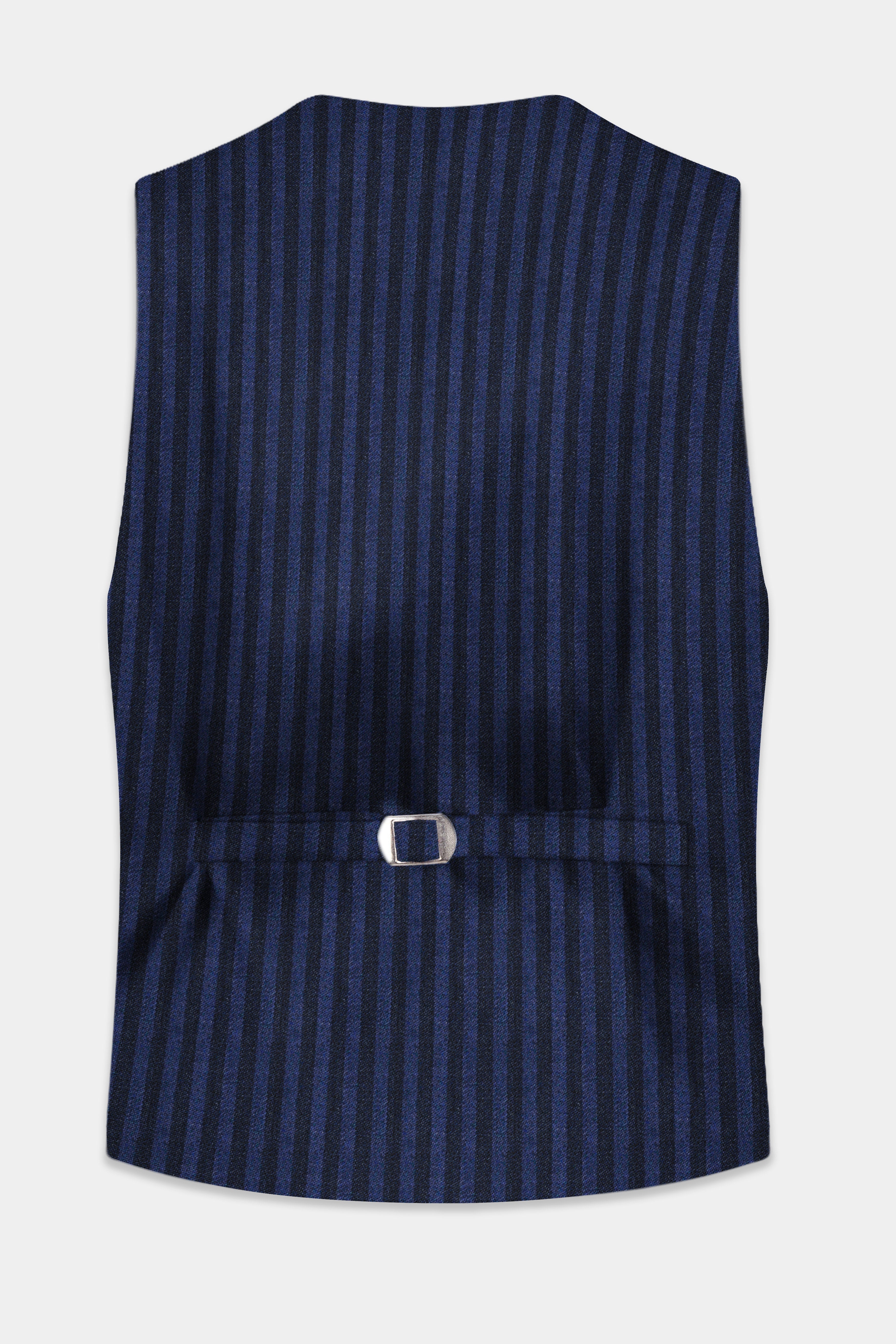 Biscay Blue And Jade Black Striped Wool Rich Waistcoat