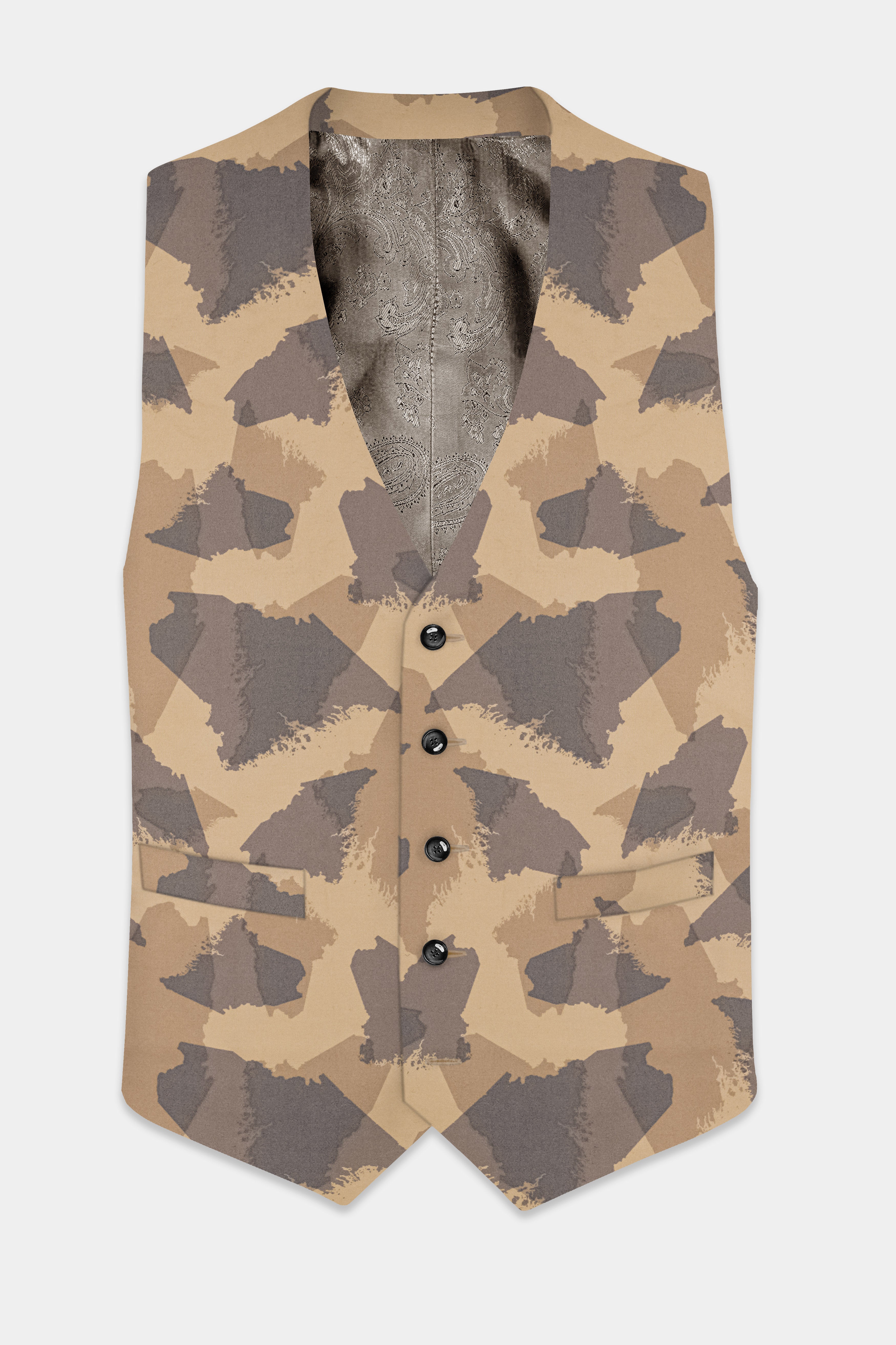 Mongoose Cream And Scorpion Brown Camouflage Printed Cotton Waistcoat