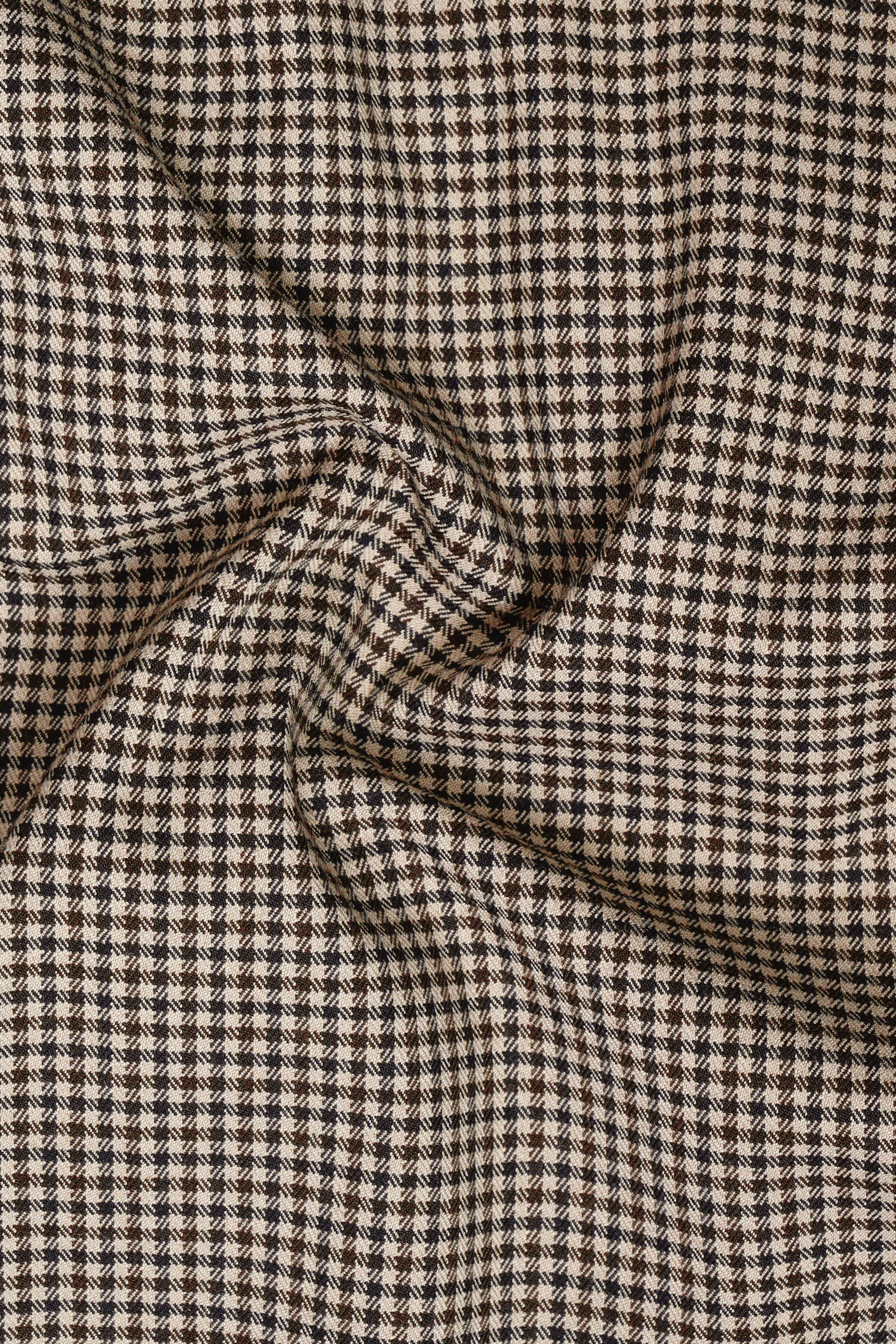 Mocha-Bison Cream And Swirl Brown Gingham Checked Wool Rich Waistcoat