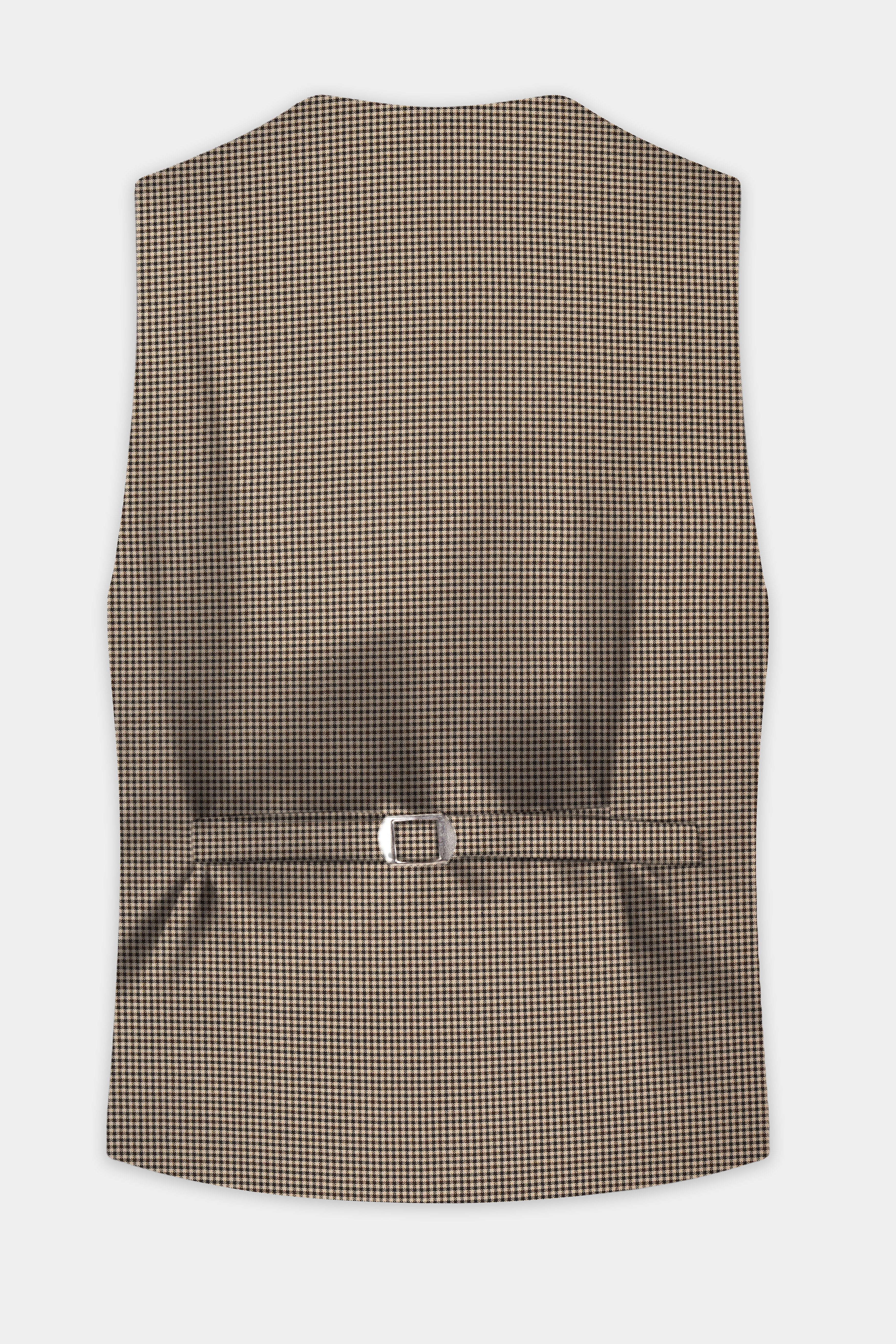 Mocha-Bison Cream And Swirl Brown Gingham Checked Wool Rich Waistcoat