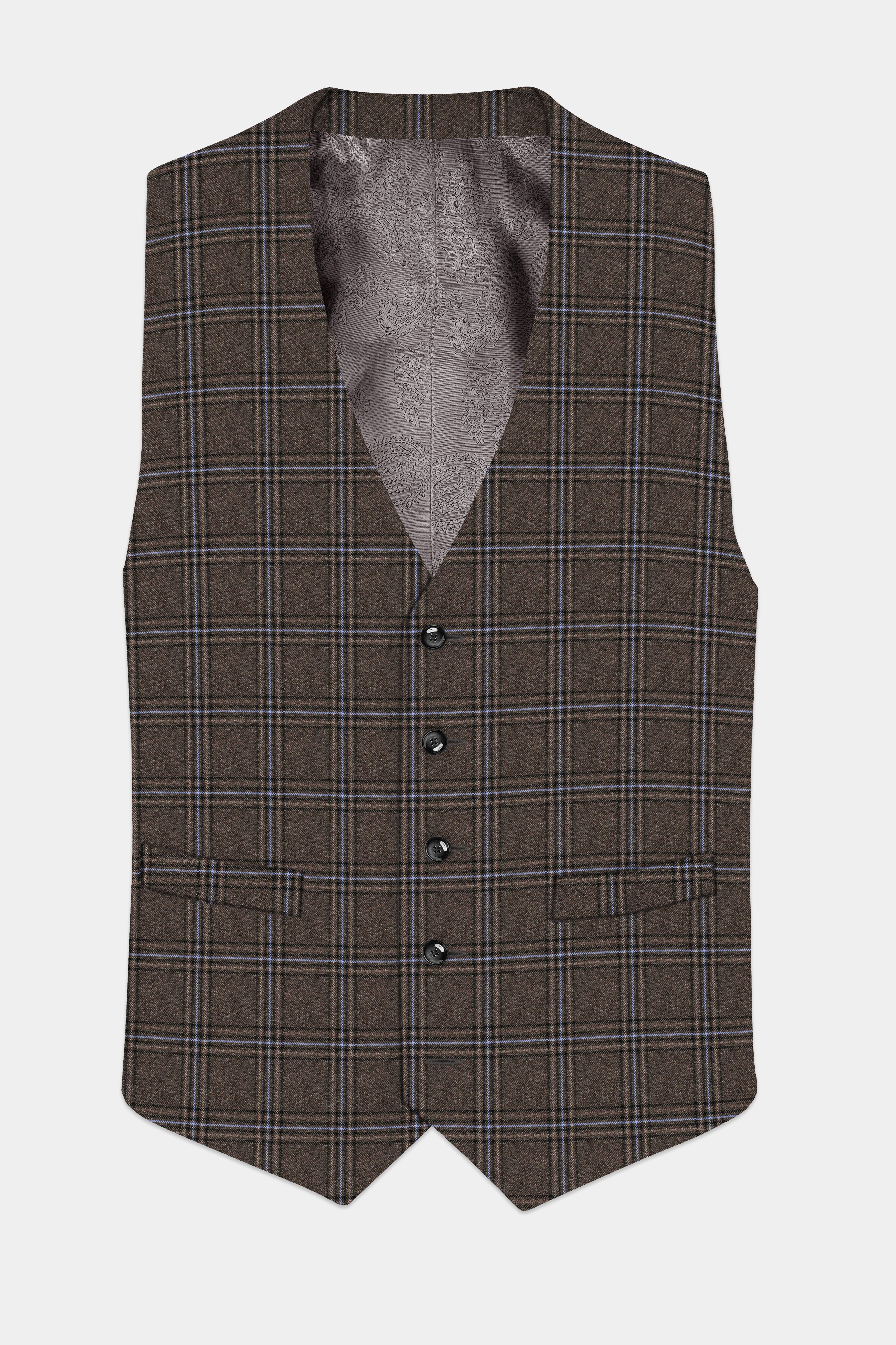 Tweed Crest-Bistre Brown Plaid Waistcoat