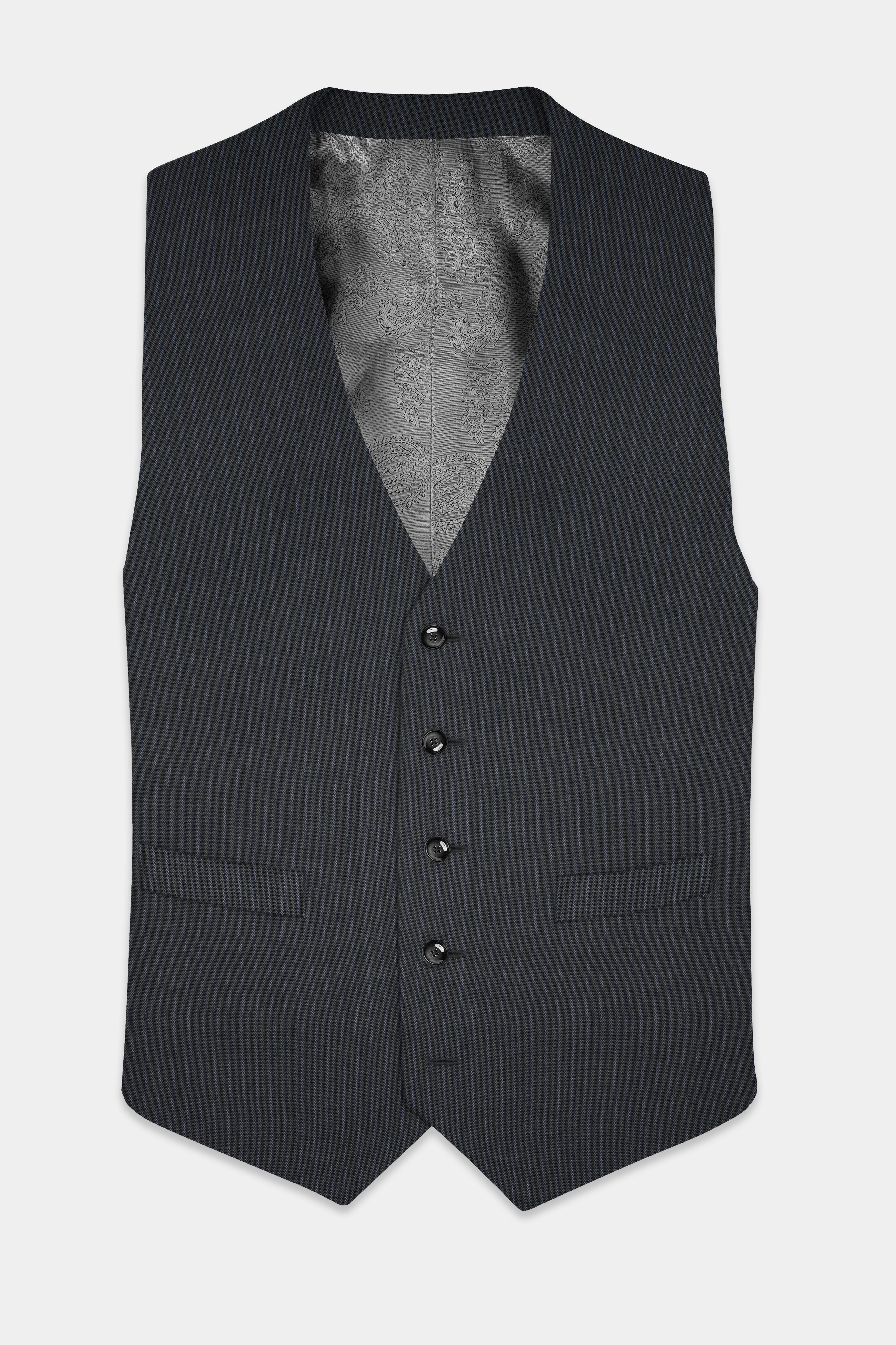 GraphiteSlim-Mine Shaft Gray Stripes Dobby Textured Wool Rich Waistcoat