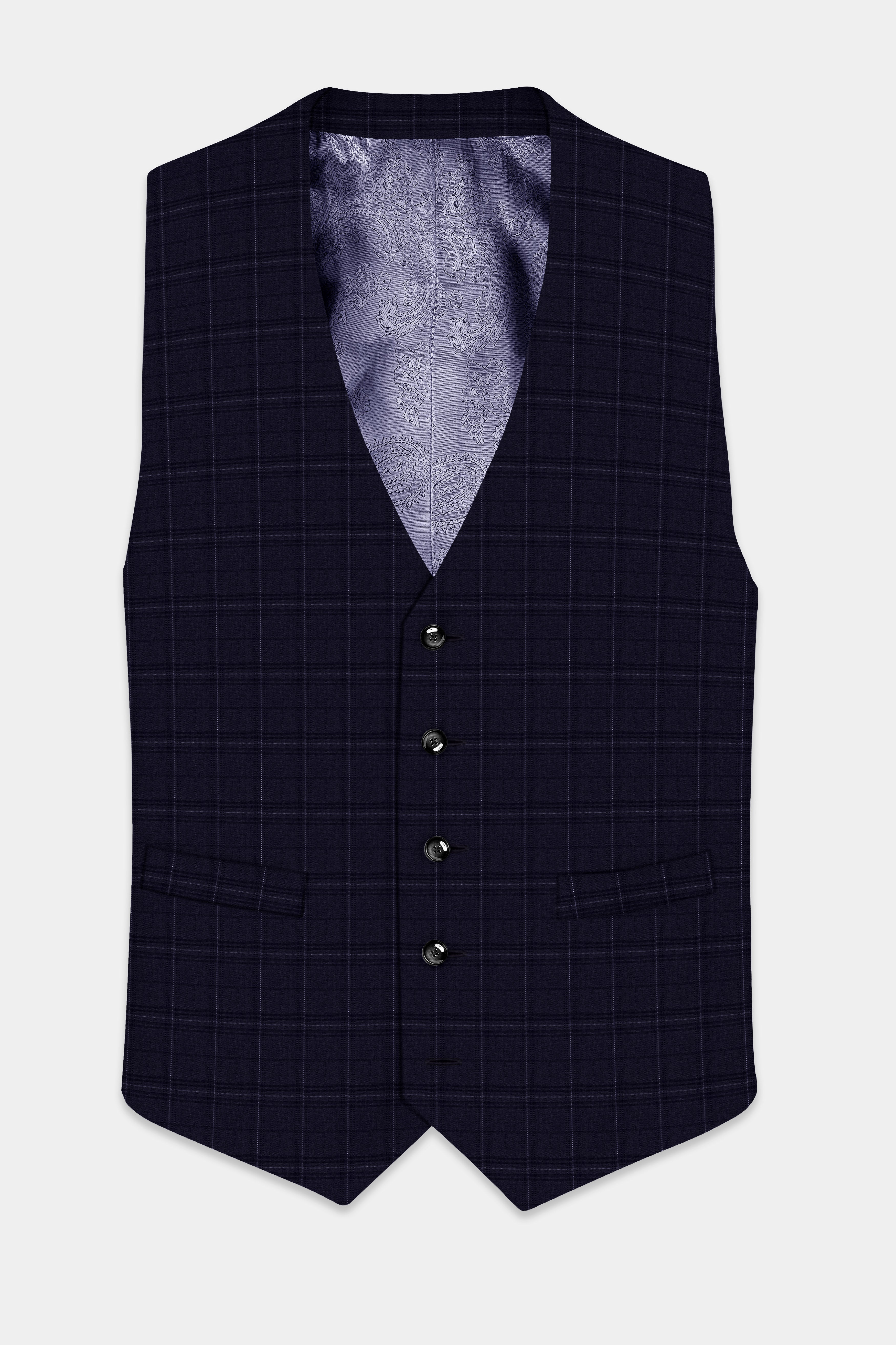 Sapphire Grid-Mirage Blue Plaid Wool Rich Waistcoat