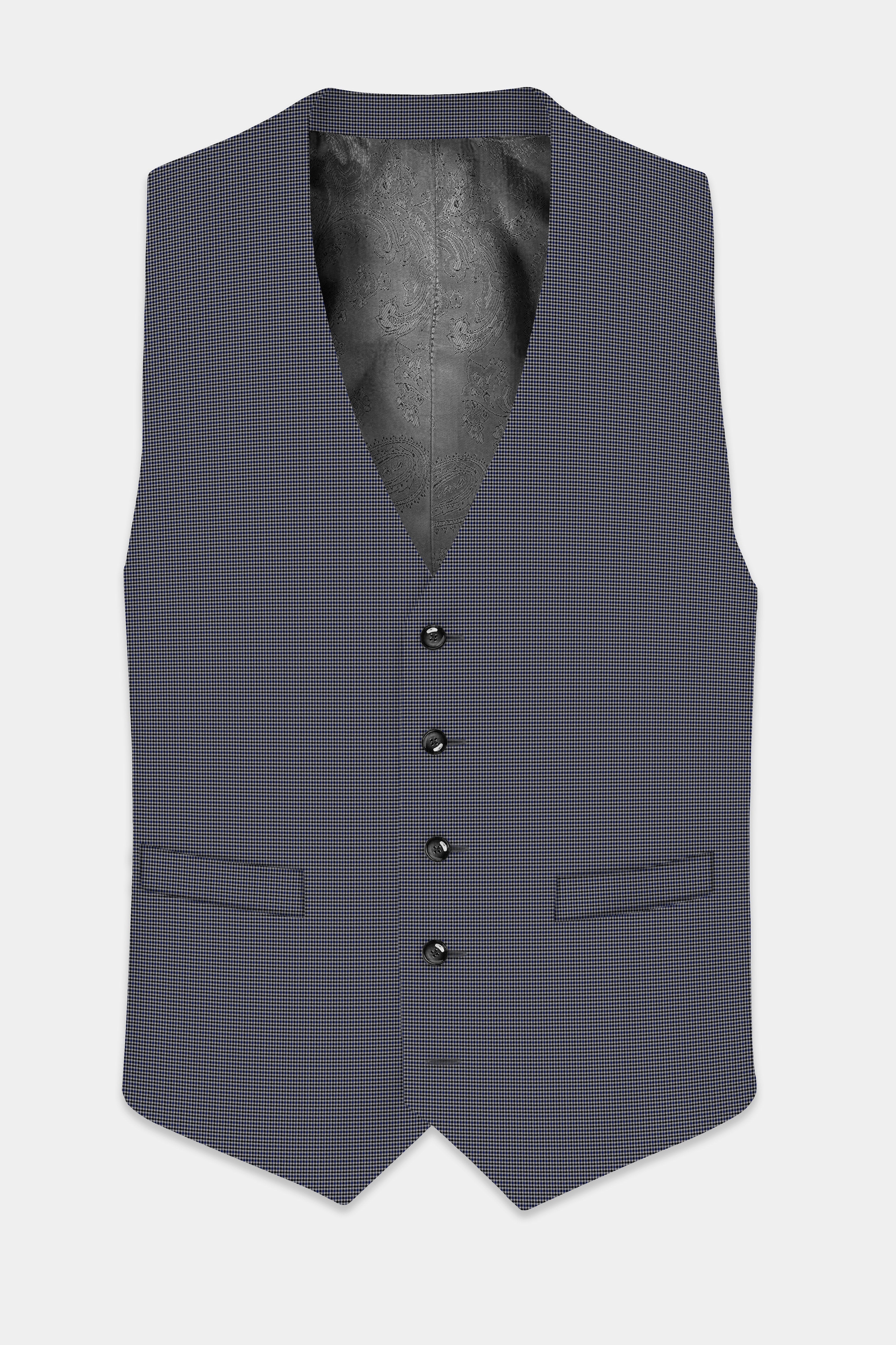 Titan-Downriver Blue And Piano Gray Gingham Checked Wool Rich Waistcoat