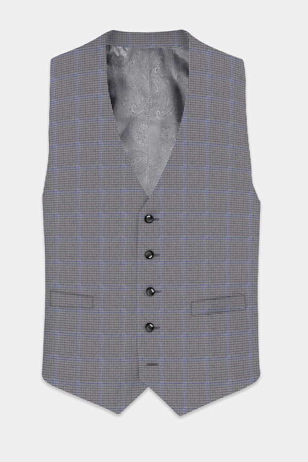 Aristo Blue-Dolphin Gray Plaid Wool Rich Waistcoat