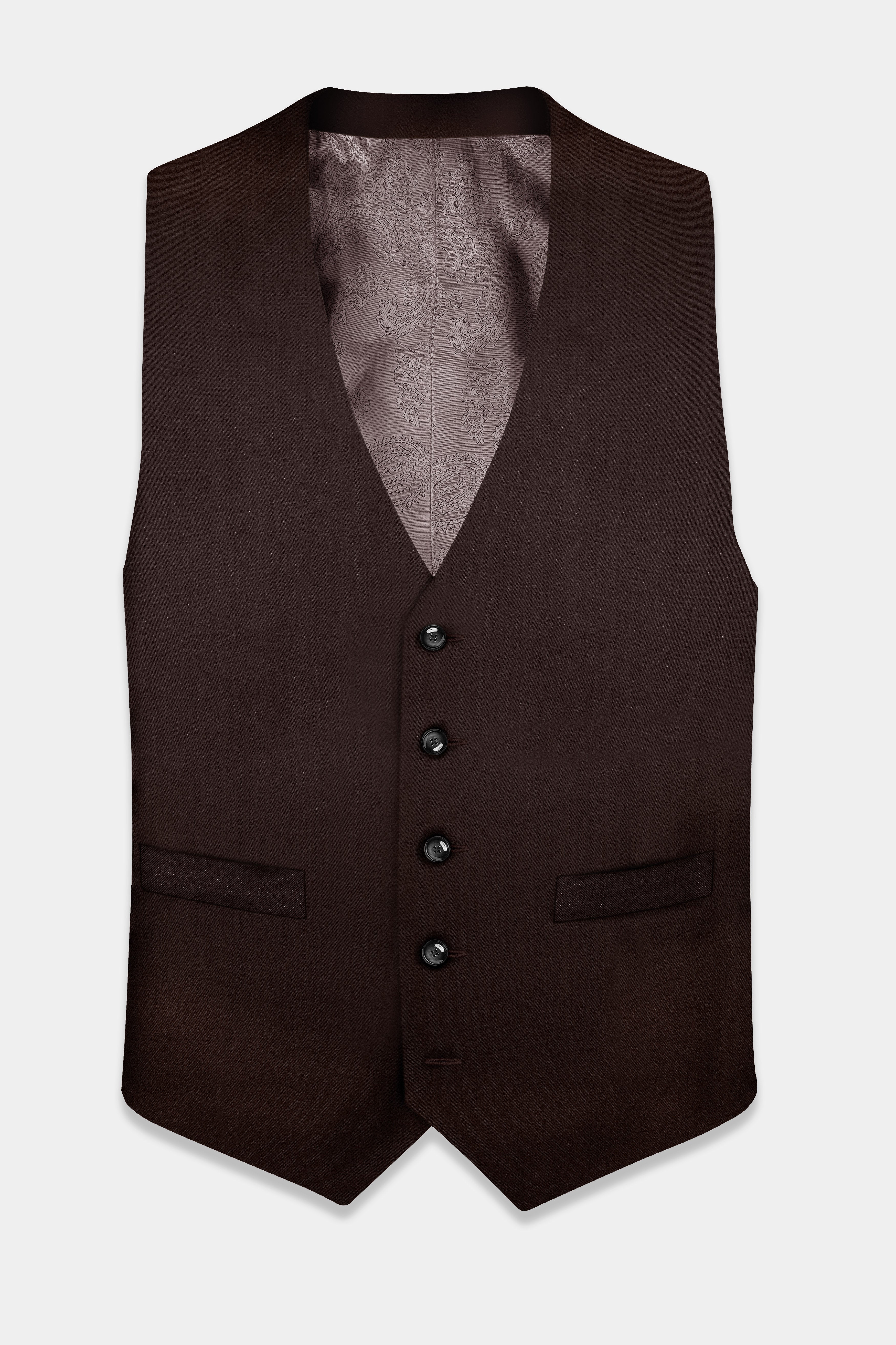 Espresso-Hickory Brown Solid Wool Rich Waistcoat